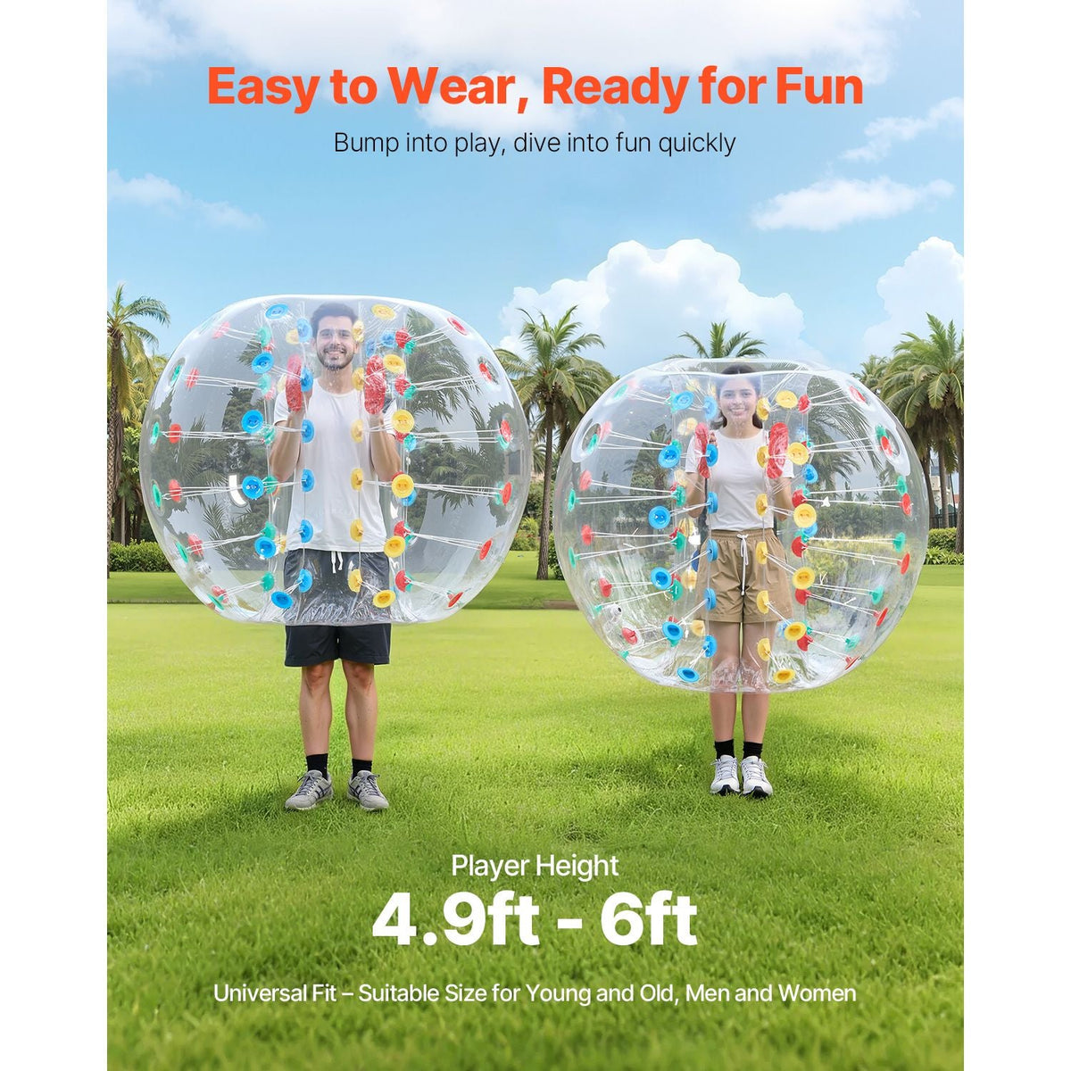 Inflatable Bumper Balls 1-Pack, 5FT/1.5M Body Sumo Zorb Ball, 0.8mm Thick PVC Human Hamster Bubble Knocker for Outdoor Sports Team Gaming Play, Bopper Toy for Garden Yard Park, Multicolor