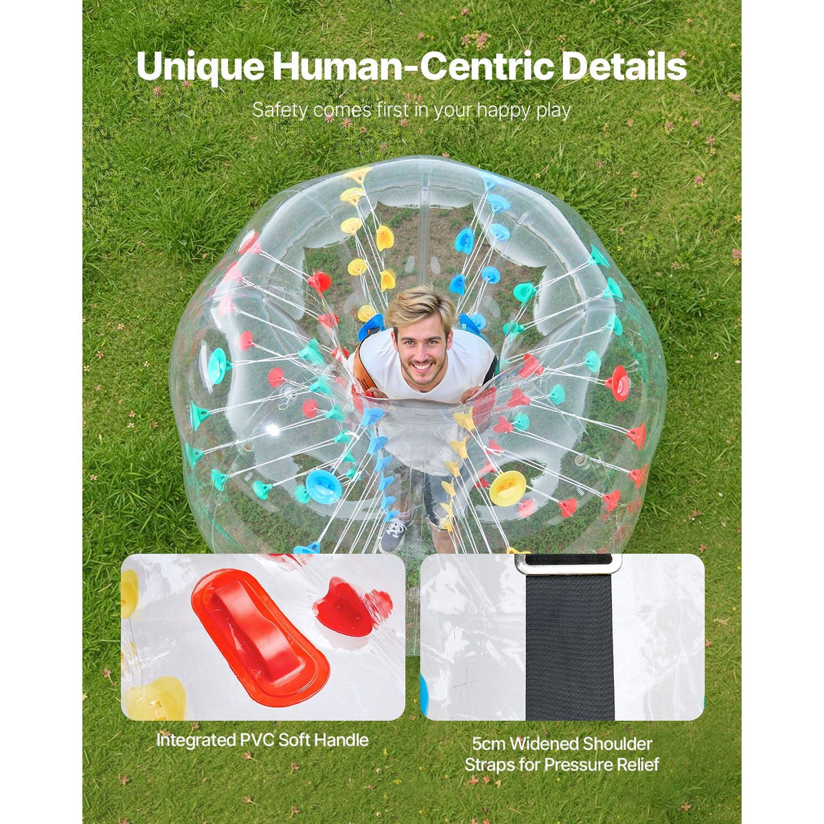 Inflatable Bumper Balls 1-Pack, 5FT/1.5M Body Sumo Zorb Ball, 0.8mm Thick PVC Human Hamster Bubble Knocker for Outdoor Sports Team Gaming Play, Bopper Toy for Garden Yard Park, Multicolor