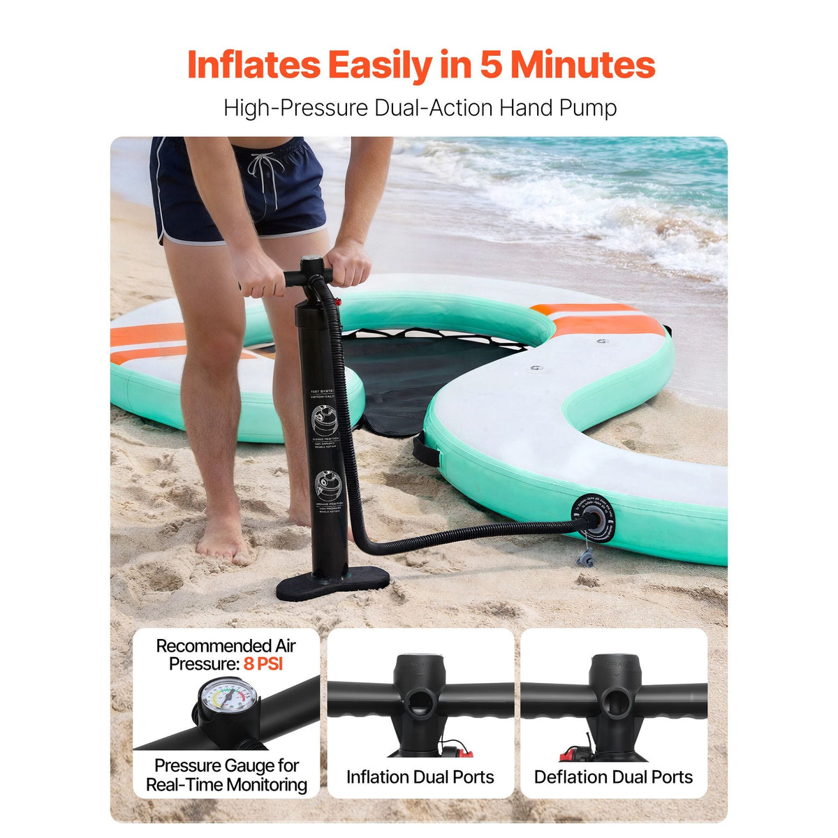 Inflatable Floating Dock, 15 x 6 FT Inflatable Dock Platform, Non-Slip Water Air Mat with Portable Carrying Bag and Detachable Ladder, Floating Water Platform Island Raft for Pool Beach Ocean