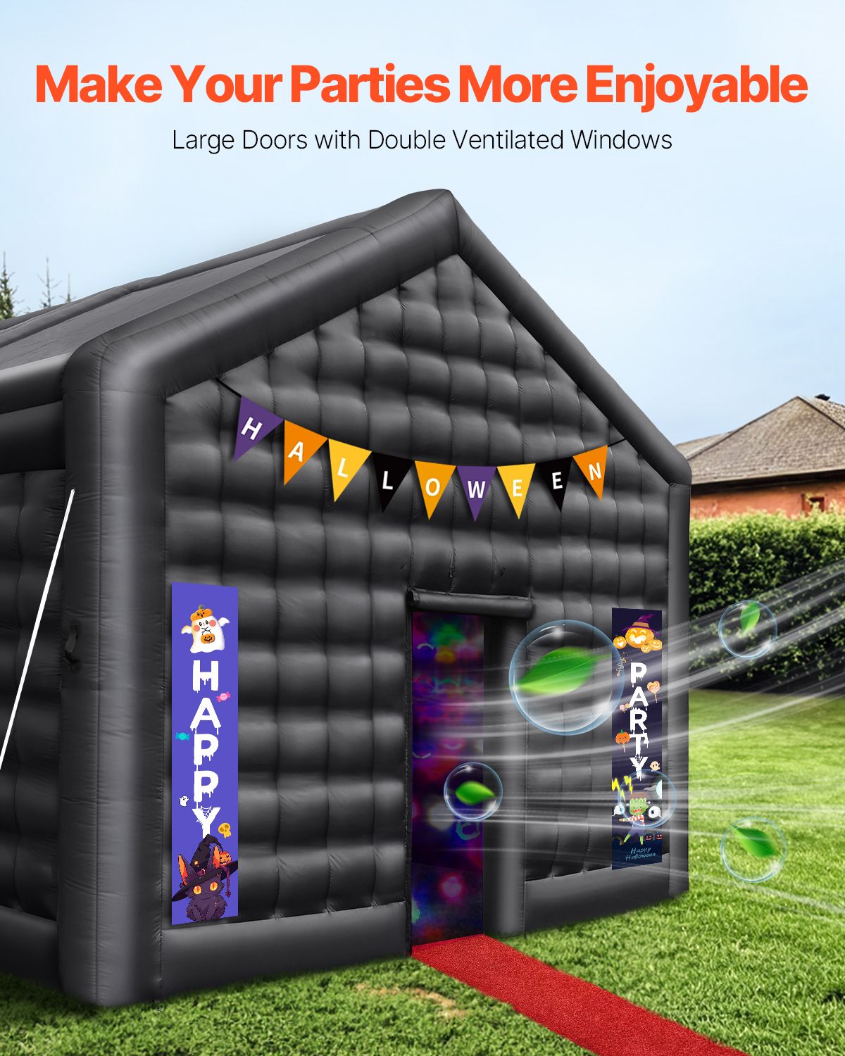 Inflatable Nightclub, 17.7 x 16.4 x 13.9 Ft, Blow up Party Tent with Disco Lights & 680W Blower, Large Inflatable Night Club Tent for Adults, Inflatable House Air Cube for Wedding Birthday Black