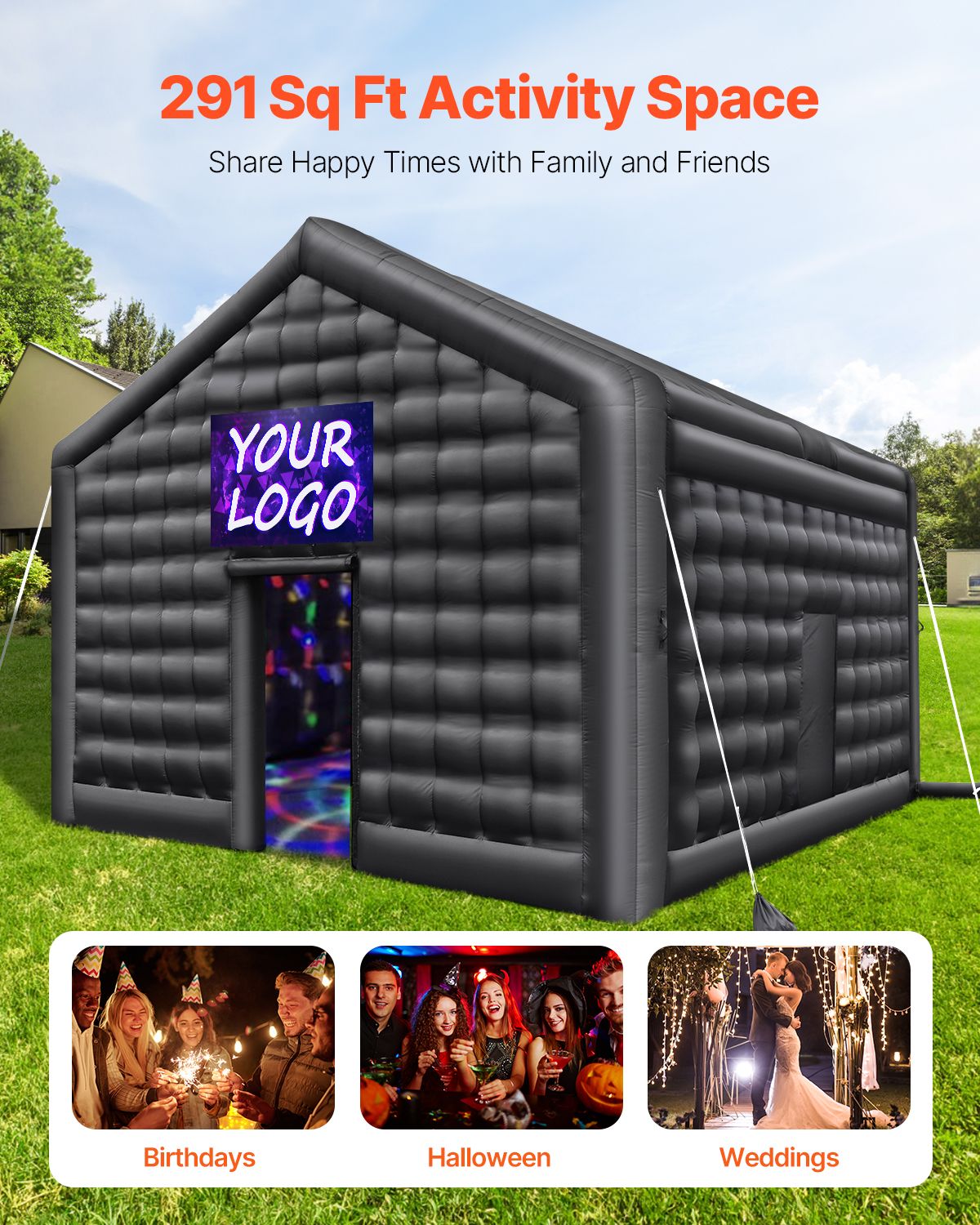 Inflatable Nightclub, 17.7 x 16.4 x 13.9 Ft, Blow up Party Tent with Disco Lights & 680W Blower, Large Inflatable Night Club Tent for Adults, Inflatable House Air Cube for Wedding Birthday Black