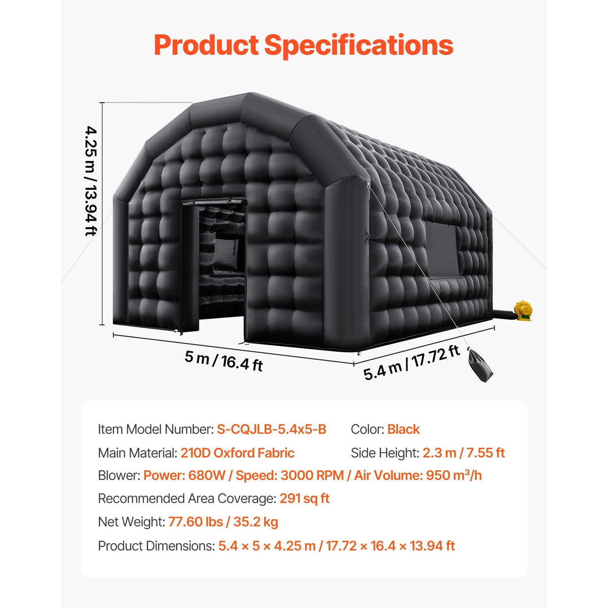 Inflatable Nightclub, 17.72 x 16.4 x 13.9 ft Inflatable Party Tent with 680W Blower & Sandbag, Ventilated Blow up Night Club with 2 Windows, Air Cube House for Event Birthday Wedding Party