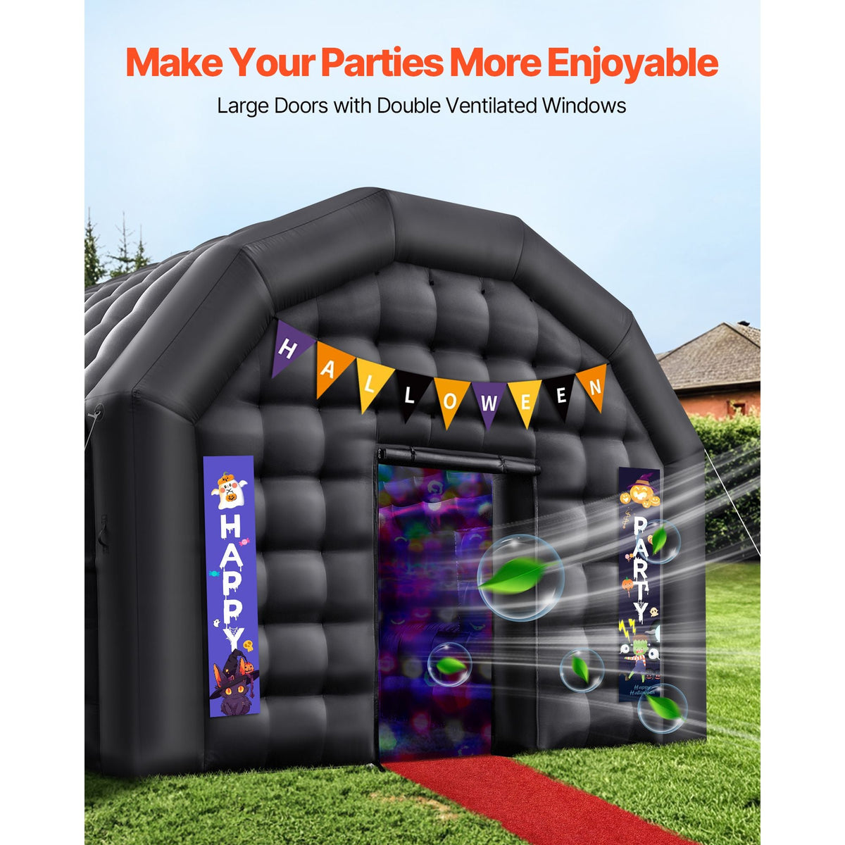 Inflatable Nightclub, 17.72 x 16.4 x 13.9 ft Inflatable Party Tent with 680W Blower & Sandbag, Ventilated Blow up Night Club with 2 Windows, Air Cube House for Event Birthday Wedding Party