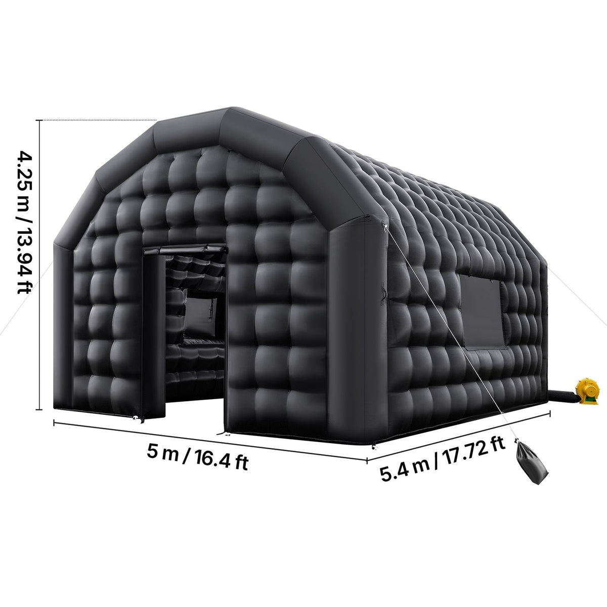 Inflatable Nightclub, 17.72 x 16.4 x 13.9 ft Inflatable Party Tent with 680W Blower & Sandbag, Ventilated Blow up Night Club with 2 Windows, Air Cube House for Event Birthday Wedding Party