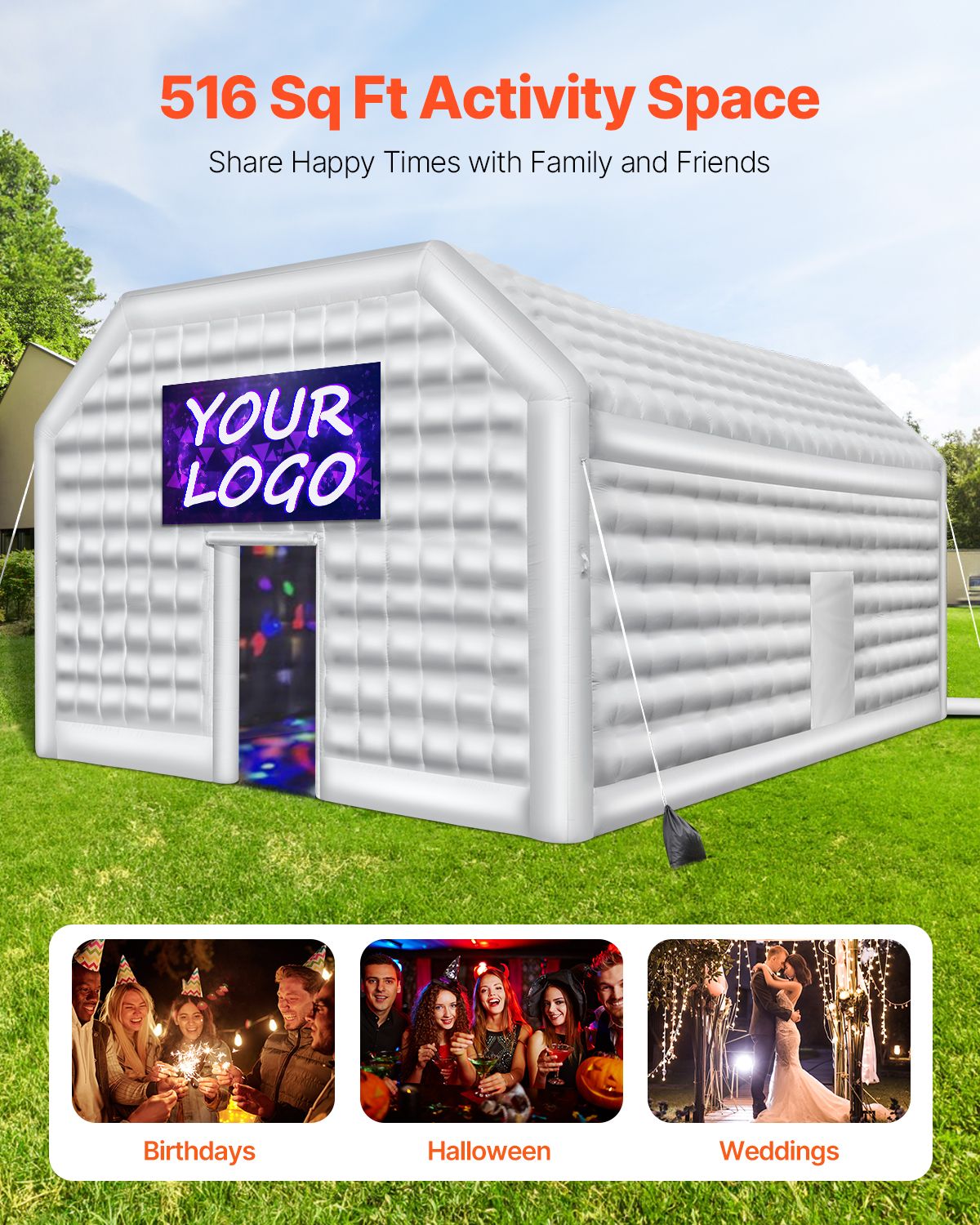Inflatable Nightclub, 26.2 x 19.7 x 13.1 Ft, Blow up Party Tent with 1100W Blower, Large Inflatable Night Club Tent for Adults, Easy Setup Inflatable House Air Cube for Wedding Birthday White