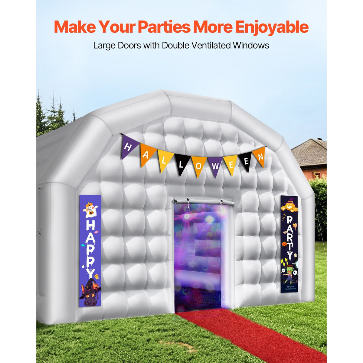 Inflatable Nightclub, 26.2 x 19.7 x 13.1 ft Inflatable Party Tent with 1100W Blower & Sandbag, Blow up Night Club with 2 Windows, Air Cube House for Event Birthday Wedding Party, White