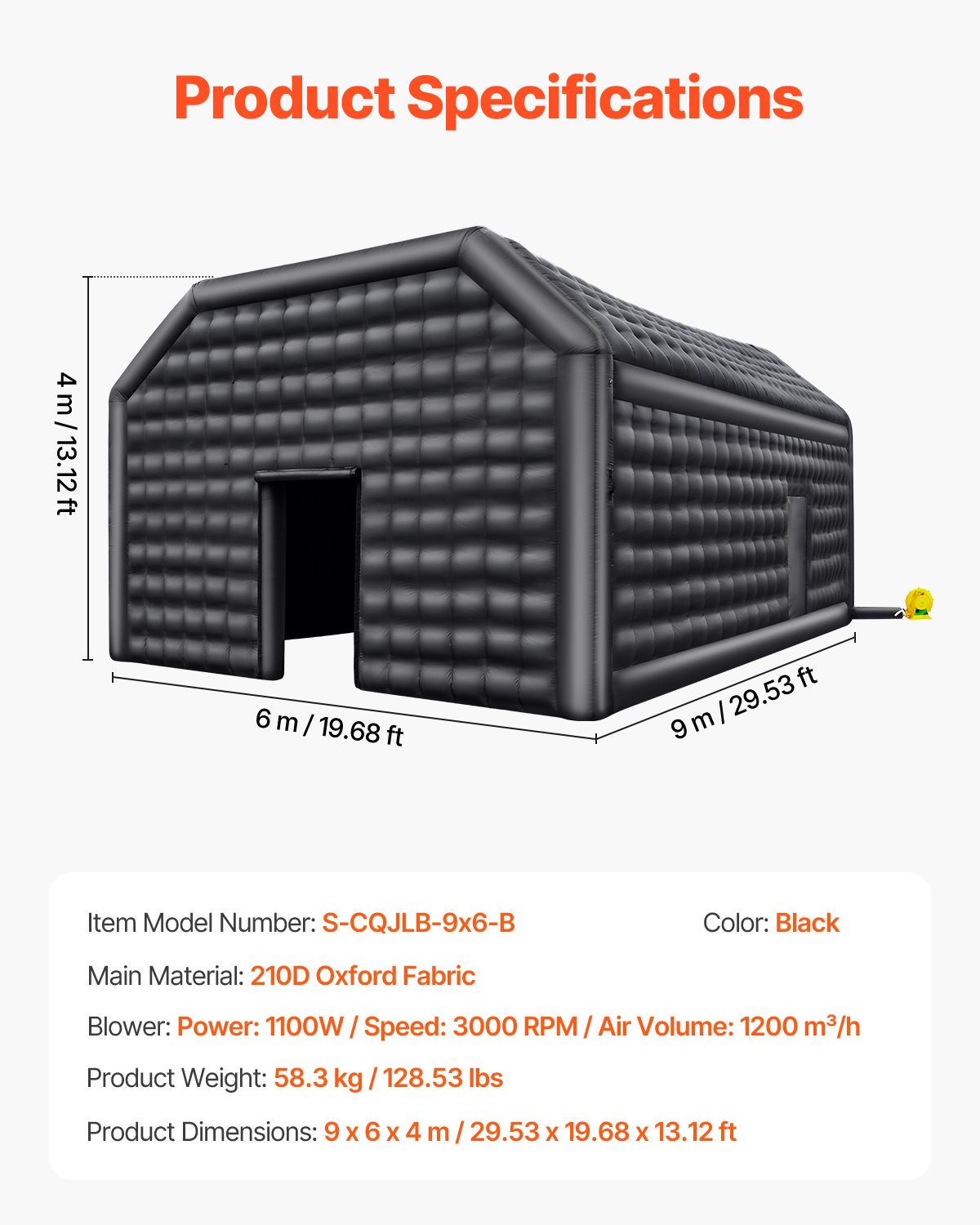 Inflatable Nightclub, 29.5 x 19.7 x 13.1 Ft, Blow up Party Tent with 1100W Blower, Large Inflatable Night Club Tent for Adults, Easy Setup Inflatable House Air Cube for Wedding Birthday Black