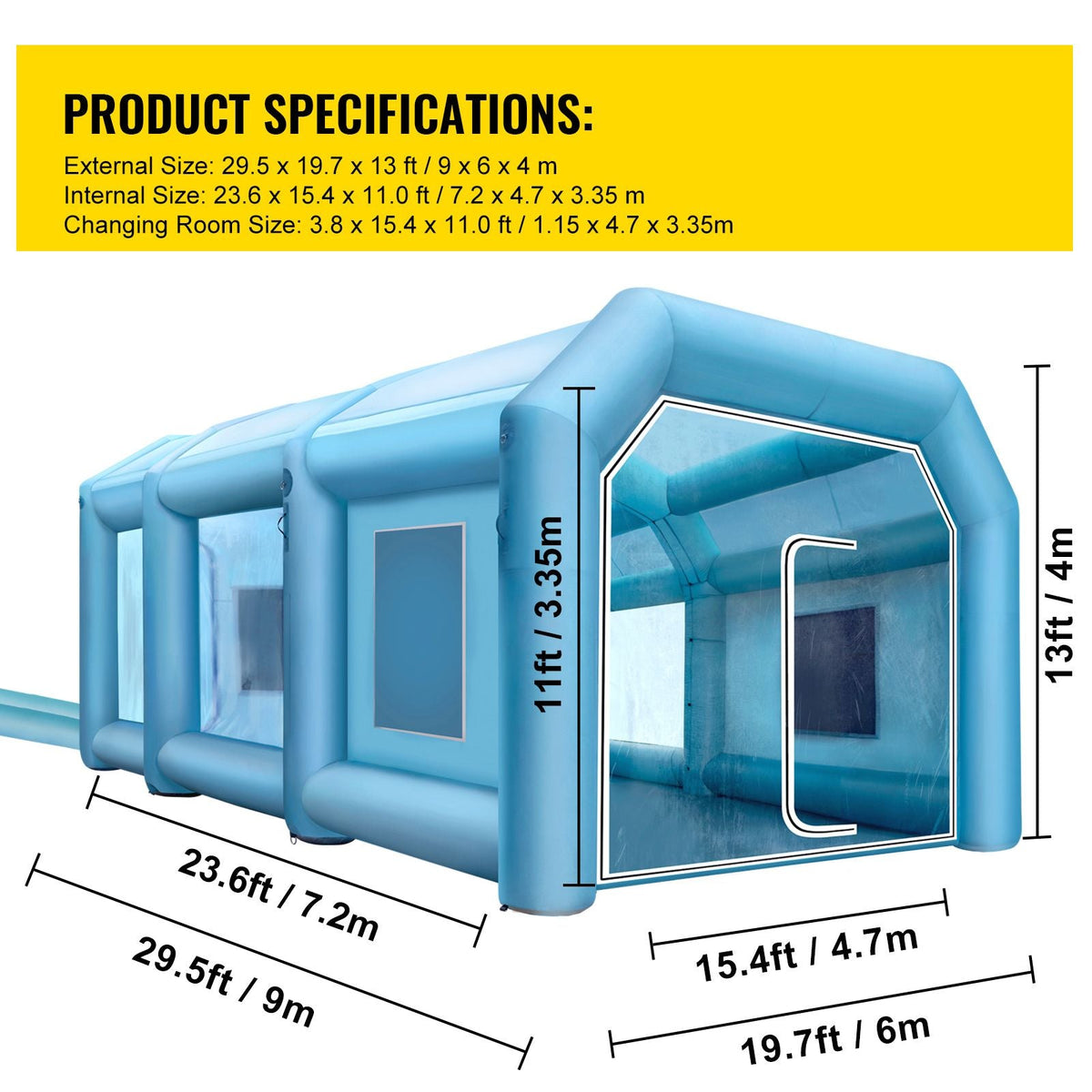 Inflatable Paint Booth 29.5x19.7x13 ft Spray Paint Booth, Powerful 1100W+350W Blowers Inflatable Spray Booth with Air Filter System, Car Paint Booth for Car Parking Tent Workstation