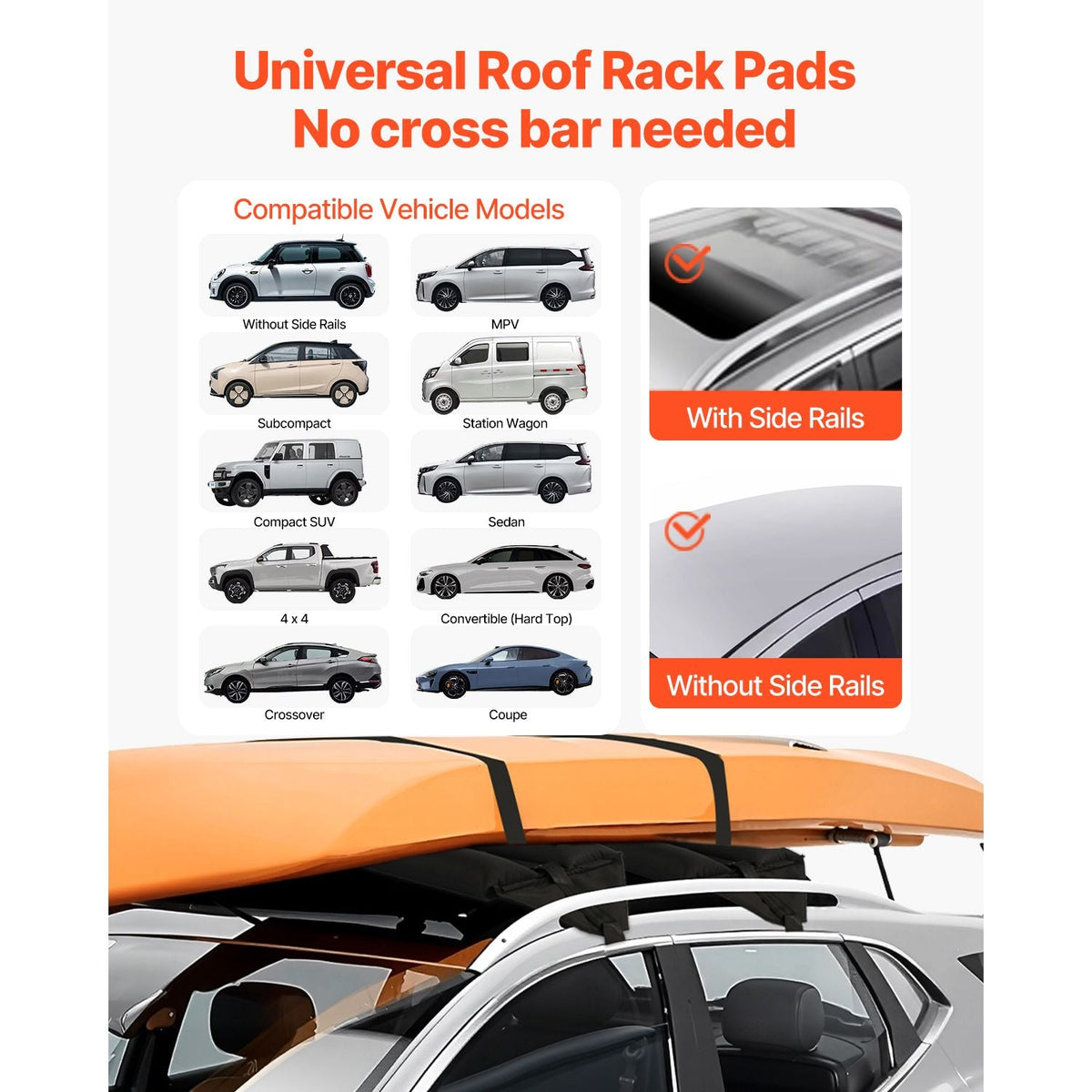 Inflatable Soft Roof Rack Bars, 37.6-Inch Universal Car Roof Rack Pads, 88LBS Loading Luggage Kayak Carrier with 2 Tie-Down Straps & Ropes, Hand Air Pump, Storage Bag for Canoes Surfboards SUPs