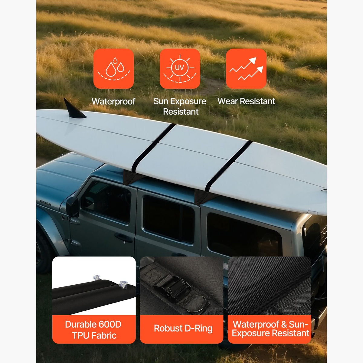 Inflatable Soft Roof Rack Bars, 37.6-Inch Universal Car Roof Rack Pads, 88LBS Loading Luggage Kayak Carrier with 2 Tie-Down Straps & Ropes, Hand Air Pump, Storage Bag for Canoes Surfboards SUPs