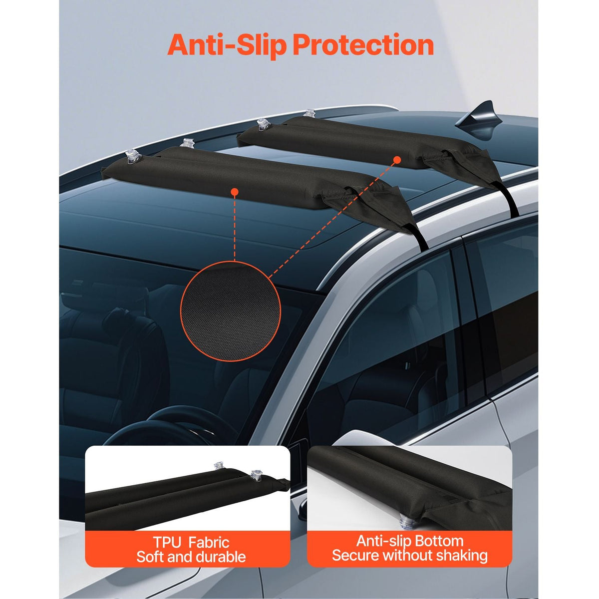Inflatable Soft Roof Rack Bars, 37.6-Inch Universal Car Roof Rack Pads, 88LBS Loading Luggage Kayak Carrier with 2 Tie-Down Straps & Ropes, Hand Air Pump, Storage Bag for Canoes Surfboards SUPs