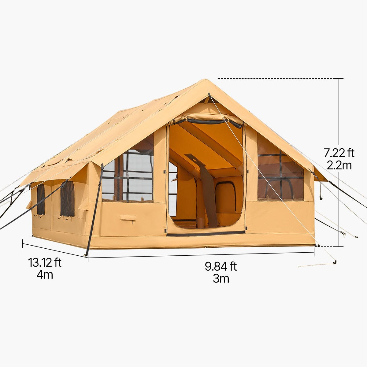 Inflatable Tents for Camping, 5-8 Person Easy Setup Blow up Tent with Hand Pump, Luxury Glamping Tent with 2 Skylights, Canopy, Stove Jack 2 Doors & Mesh Windows (Storage Bag Included)