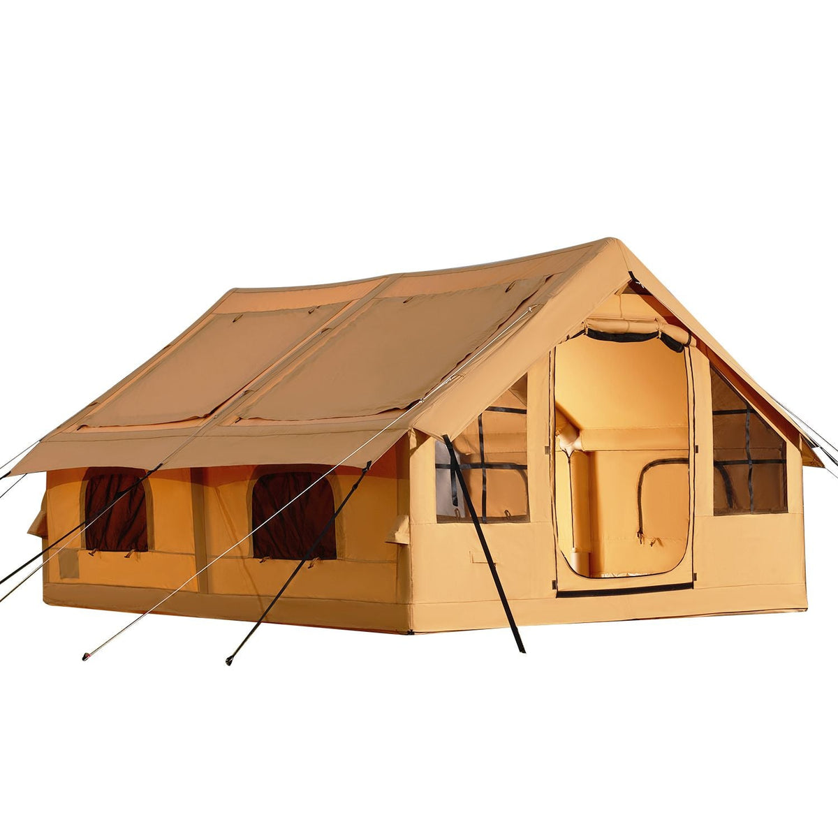 Inflatable Tents for Camping, 5-8 Person Easy Setup Blow up Tent with Hand Pump, Luxury Glamping Tent with 2 Skylights, Canopy, Stove Jack 2 Doors & Mesh Windows (Storage Bag Included)