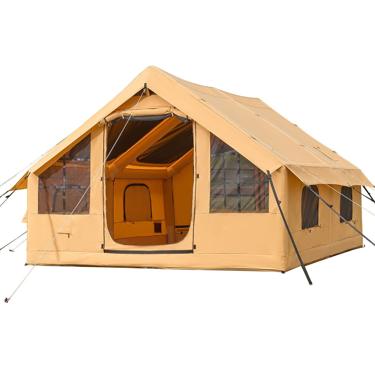 Inflatable Tents for Camping, 5-8 Person Easy Setup Blow up Tent with Hand Pump, Luxury Glamping Tent with 2 Skylights, Canopy, Stove Jack 2 Doors & Mesh Windows (Storage Bag Included)