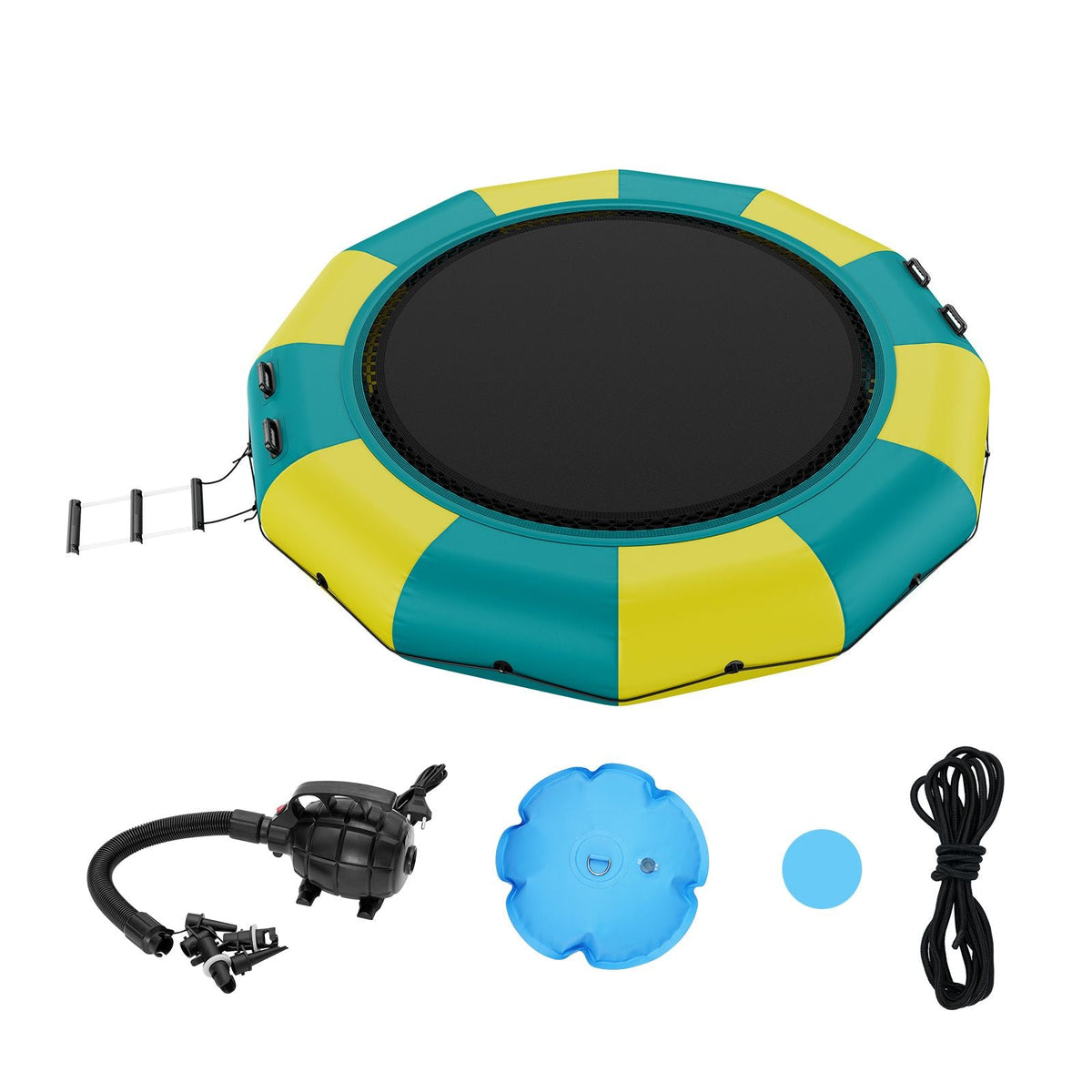 Inflatable Water Bouncer, 13ft Recreational Water Trampoline, Portable Bounce Swim Platform with 3-Step Ladder & Electric Air Pump, Kids Adults Floating Rebounder for Pool, Lake, Water Sports
