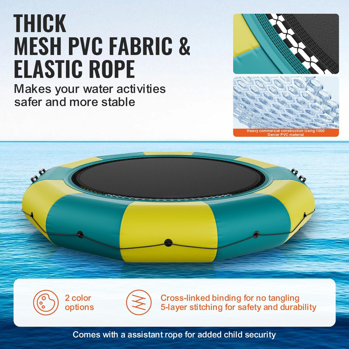 Inflatable Water Bouncer, 13ft Recreational Water Trampoline, Portable Bounce Swim Platform with 3-Step Ladder & Electric Air Pump, Kids Adults Floating Rebounder for Pool, Lake, Water Sports