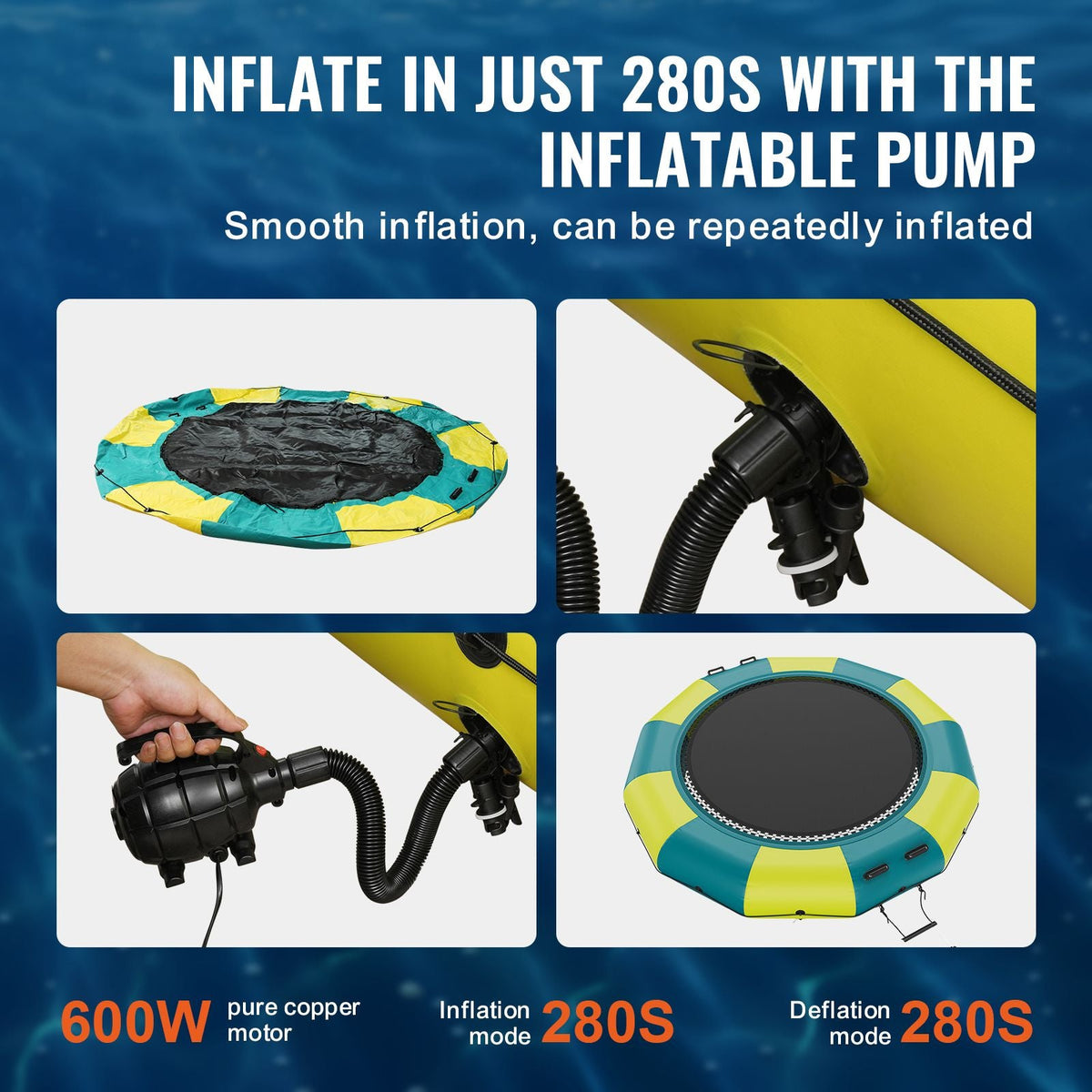 Inflatable Water Bouncer, 13ft Recreational Water Trampoline, Portable Bounce Swim Platform with 3-Step Ladder & Electric Air Pump, Kids Adults Floating Rebounder for Pool, Lake, Water Sports