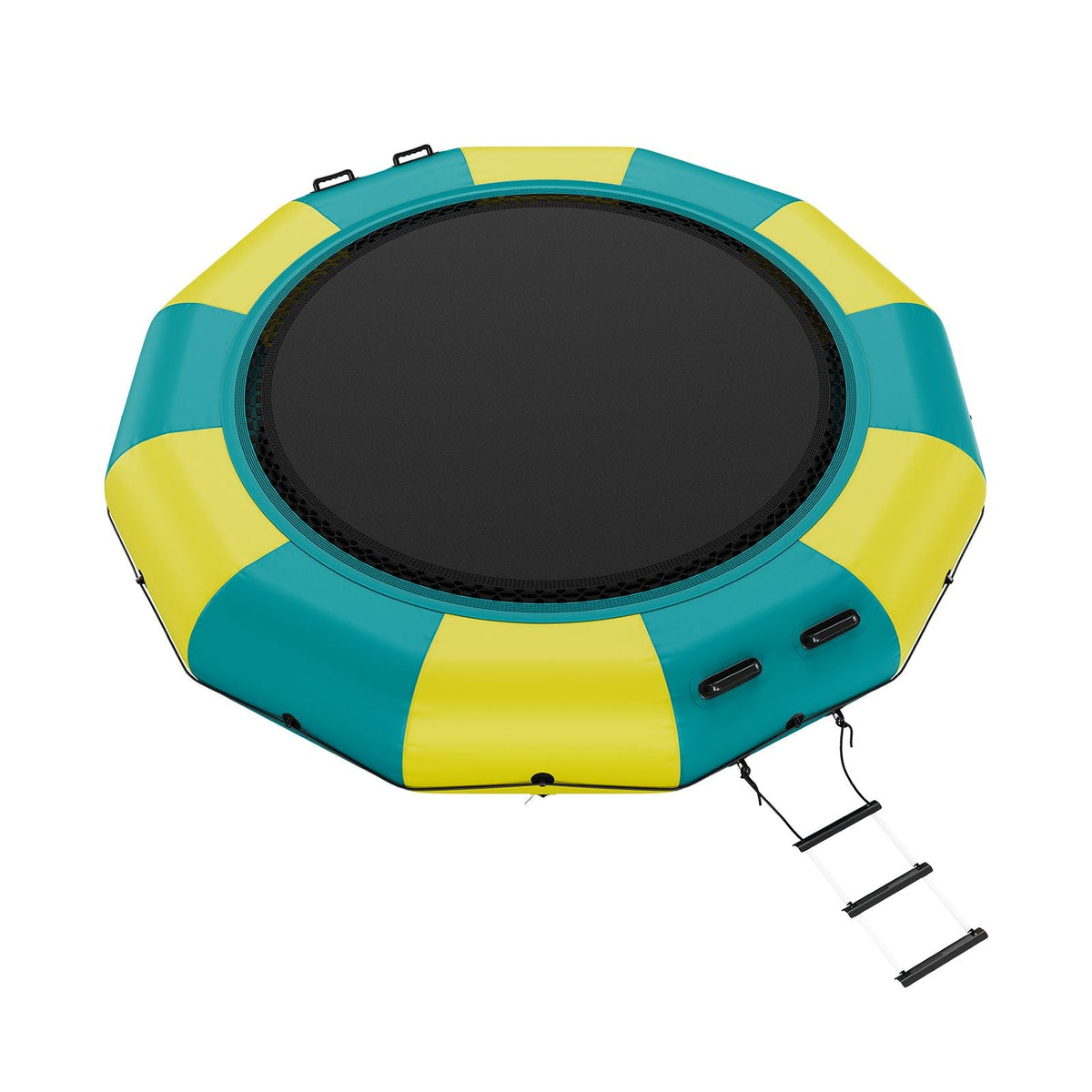 Inflatable Water Bouncer, 13ft Recreational Water Trampoline, Portable Bounce Swim Platform with 3-Step Ladder & Electric Air Pump, Kids Adults Floating Rebounder for Pool, Lake, Water Sports