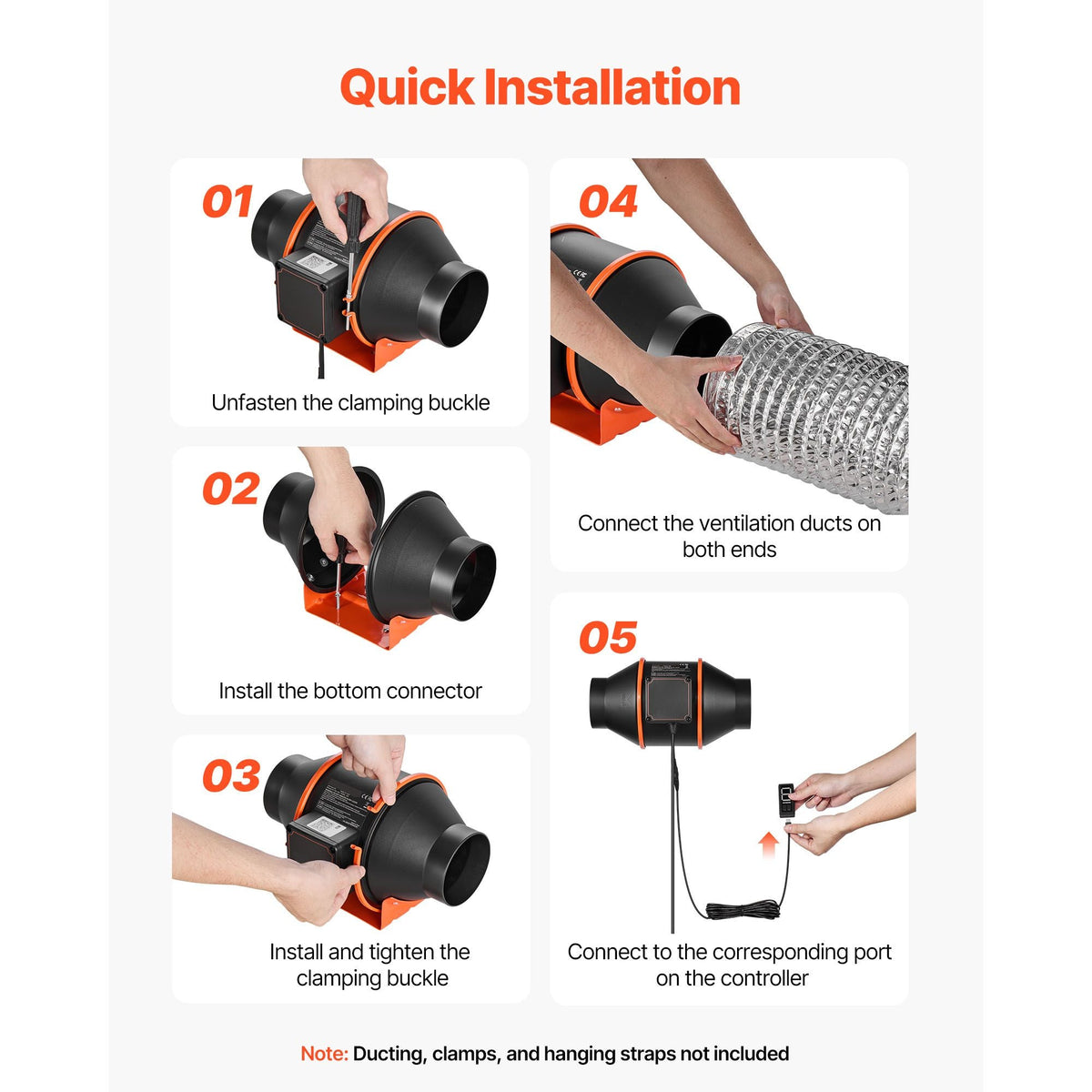 Inline Duct Fan, 205 CFM 4 inch EC Motor Ventilation Fan with 3-Speed Circulation, 10-Speed PWM Controller, Timer-Controlled Operation, Cooling for Grow Tents, Indoor Gardening, Hydroponics