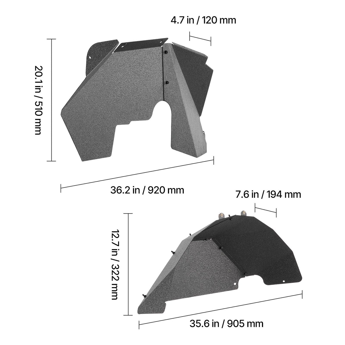 Inner Fender Liner, Front & Rear Fender Liner Compatible with 2007-2018 Jeeps JK/JKU 2/4 Doors, Steel Mud Guards Bolt-on Style Fenders Flare, Wheel Well Cover Fenders Flare Liners, Black