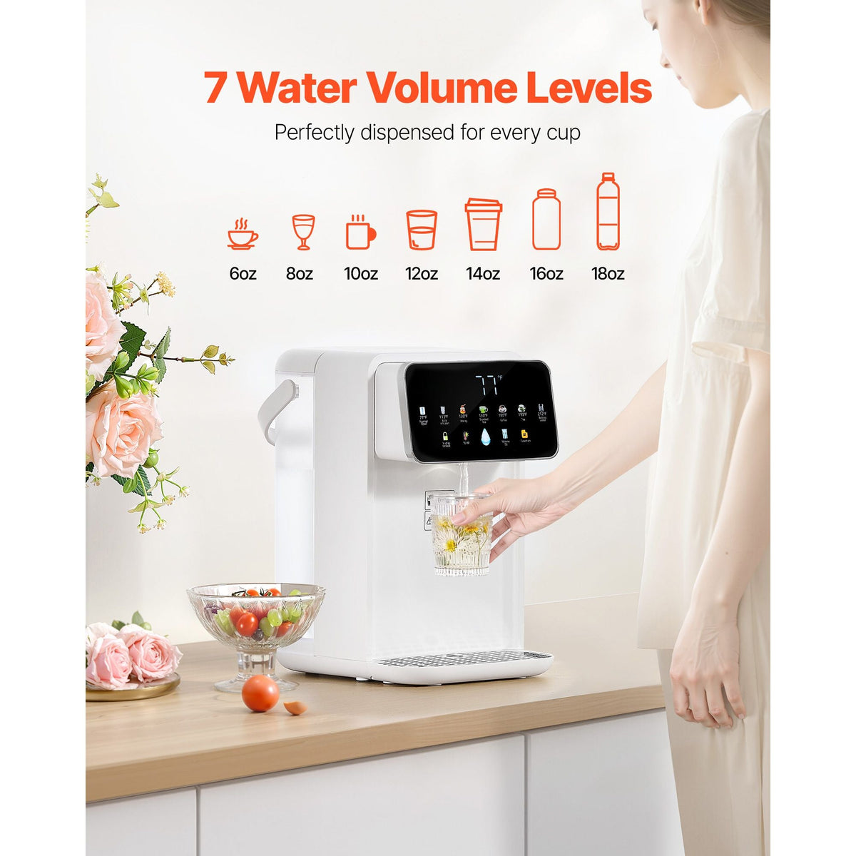Instant Hot Water Dispenser, Countertop Boiling Water Dispenser with Adjustable 7 Temperatures & 7 Water Volumes, 118oz Removable Water Tank, Quick Heating with Touchscreen & Child Lock for Home