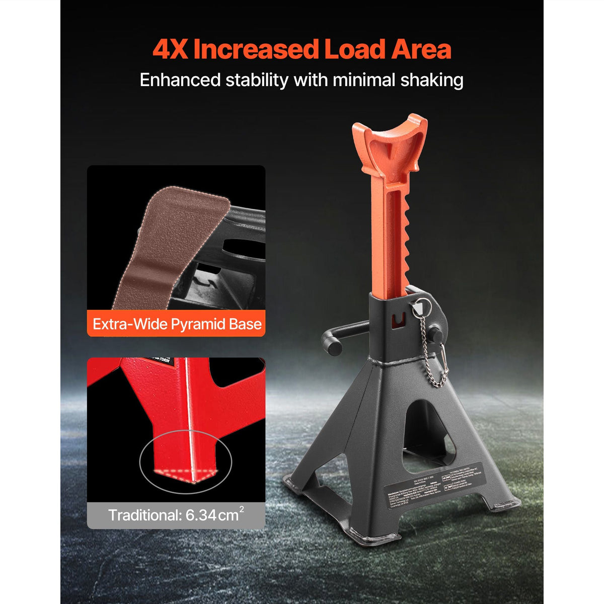 Jack Stands, 3 Ton (6,600 lbs) Capacity, 10.8-16.3 in Adjustable Height, Heavy Duty Steel Jack Auto Stands with Double Locking, for Lifting SUV, Pickup, Car, UTV/ATV, 1 Pair, Black and Orange