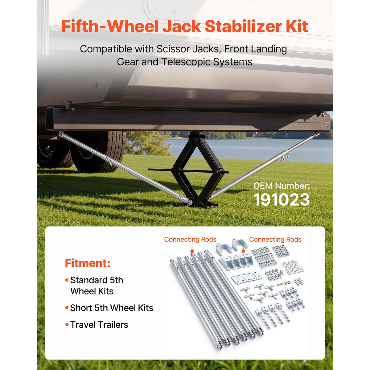 JT's Strong Arm Jack Stabilizer Kit 191023, Fits for 5th Wheel RV and Travel Trailer Kit, Fifth-Wheel Jack Stabilizer for Telescopic System, Reduces Chassis Movement, Easy Bolt-On Installation