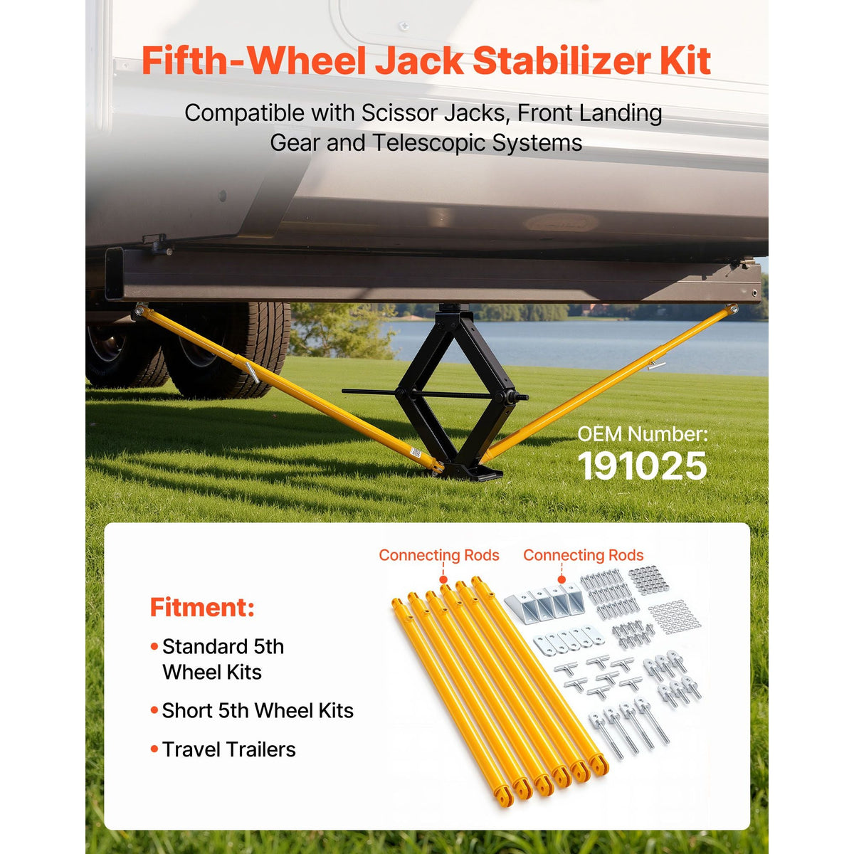 JT's Strong Arm Jack Stabilizer Kit 191025, Fits for 5th Wheel RV and Travel Trailer Kit, Fifth-Wheel Jack Stabilizer for Telescopic System, Reduces Chassis Movement, Easy Bolt-On Installation