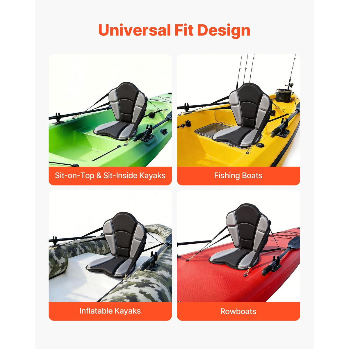 Kayak Seat, 1 Pack 1" Thick, Universal Paddle Board Seat with Back Support, Sit-on-Top Soft Padded Cushion with Storage Bag & Adjustable Straps for SUP, Fishing Boat, Inflatable Kayak, Rowboat