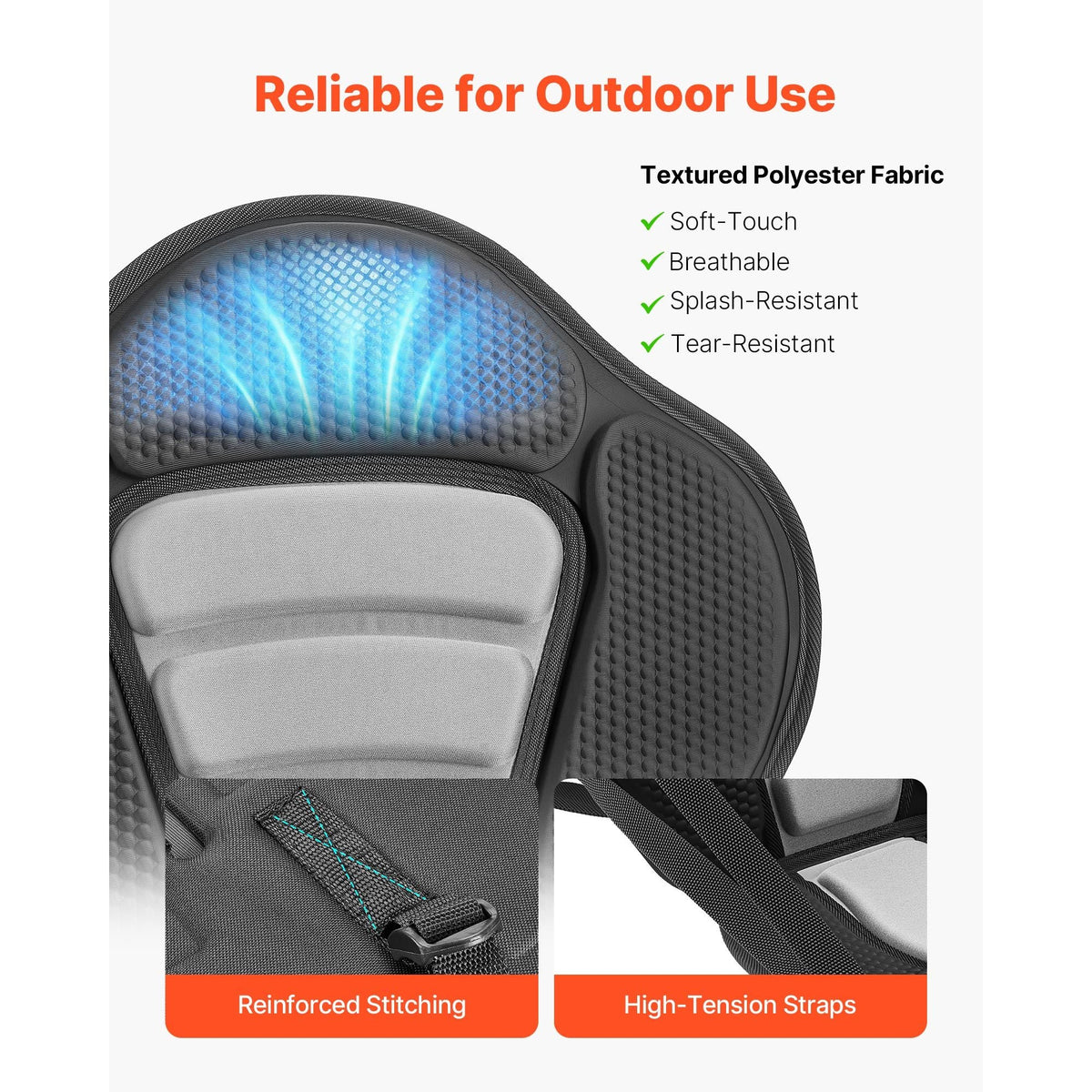Kayak Seat, 2 Pack 0.5" Thick, Universal Paddle Board Seat with Back Support, Sit-on-Top Soft Padded Cushion with Storage Bag & Adjustable Straps for SUP, Canoe, Fishing Boat, Inflatable Kayak