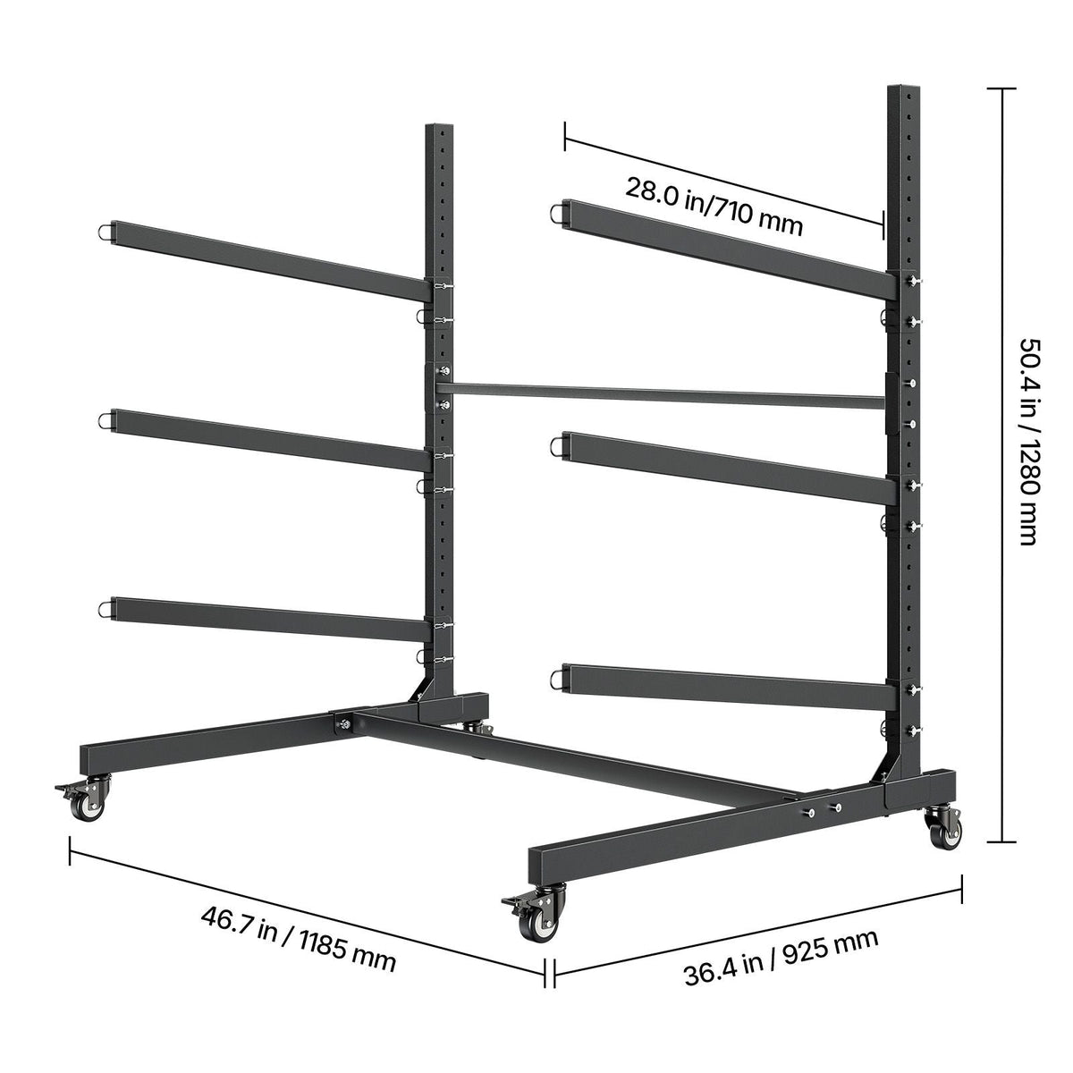 Kayak Storage Rack for 3 Kayaks, Holds 200 lbs, Heavy Duty Adjustable Freestanding Stand with Lockable Wheels for Indoor Outdoor Garage Shed Dock, Holder for Canoe, SUP, Surfboard & Paddleboard