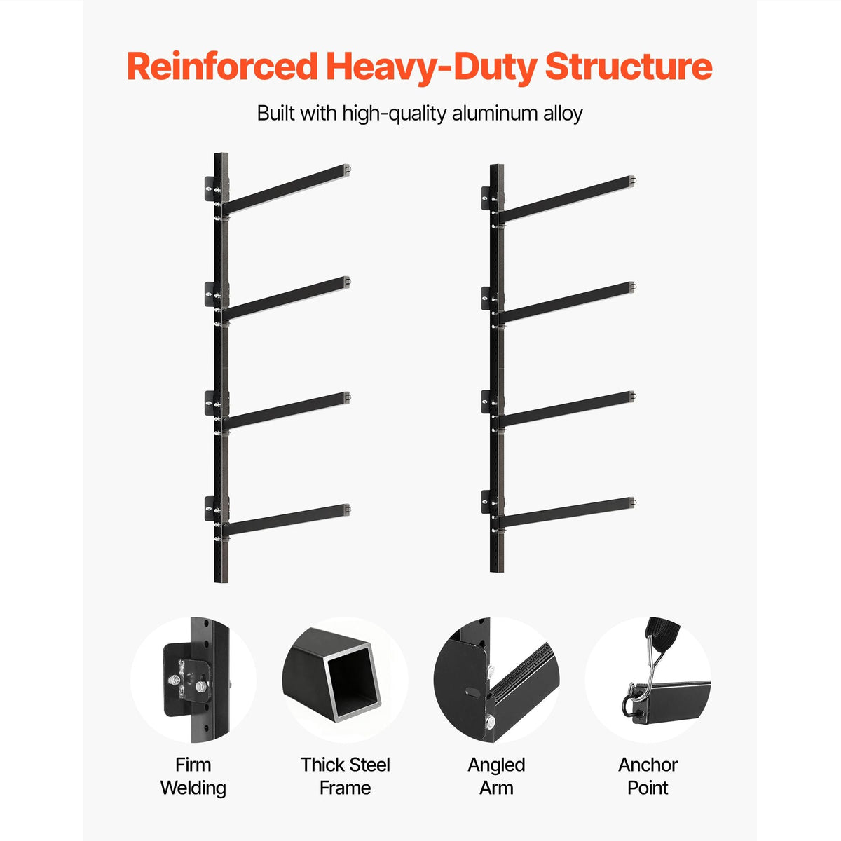 Kayak Storage Rack for 4 Kayaks, Holds 300 lbs, Heavy Duty Adjustable Wall Mount Stand for Indoor Outdoor Garage Shed Dock, Storage Holder for Canoe, Small Boat, SUP, Surfboard & Paddleboard