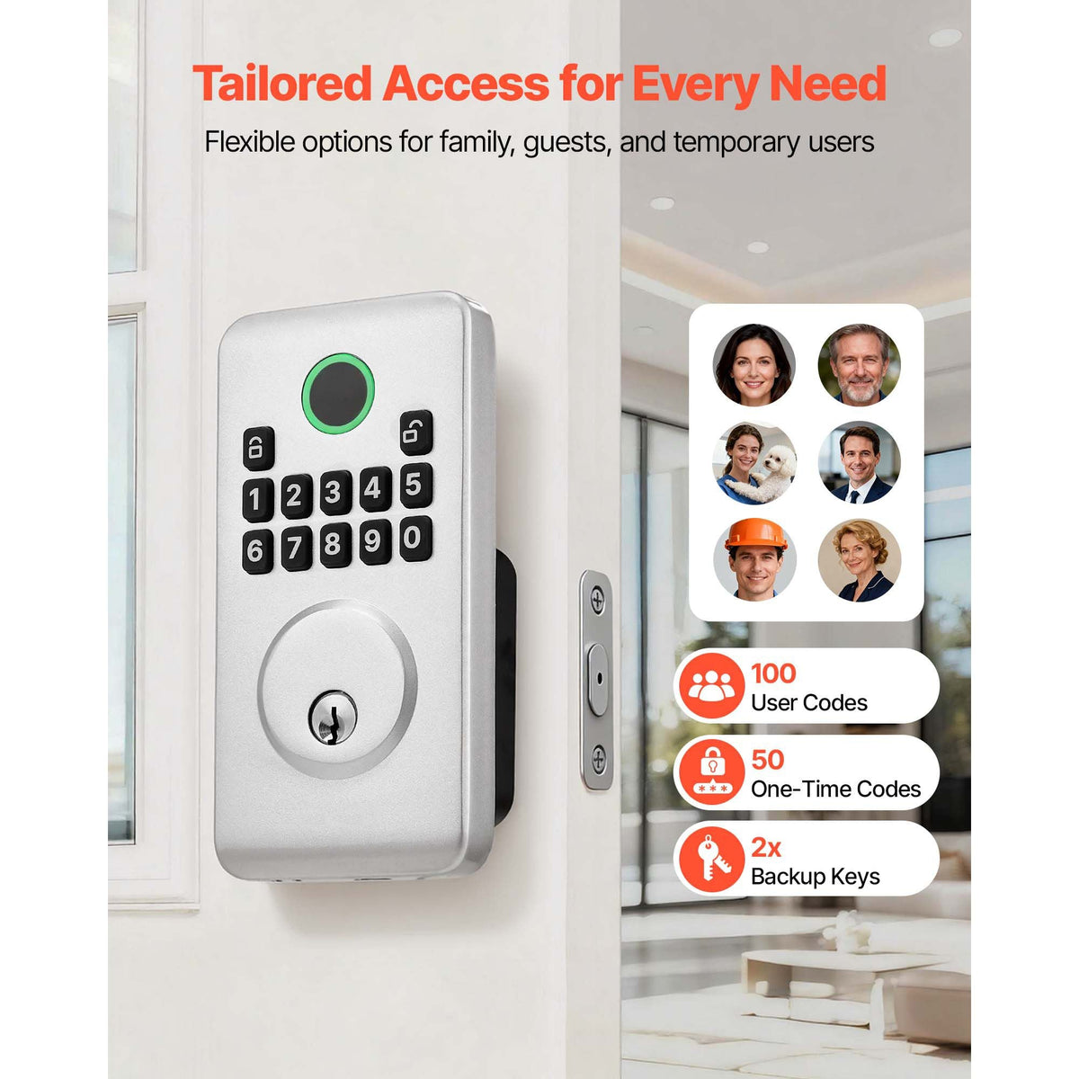 Keyless Entry Door Lock, Electronic Deadbolt with Customizable User Codes, Pioneering Easy-Grip Design, Keyed Entry, Auto Lock, Anti-Peeking Password, Backlit Keypad, for Home, Apartment, Silver