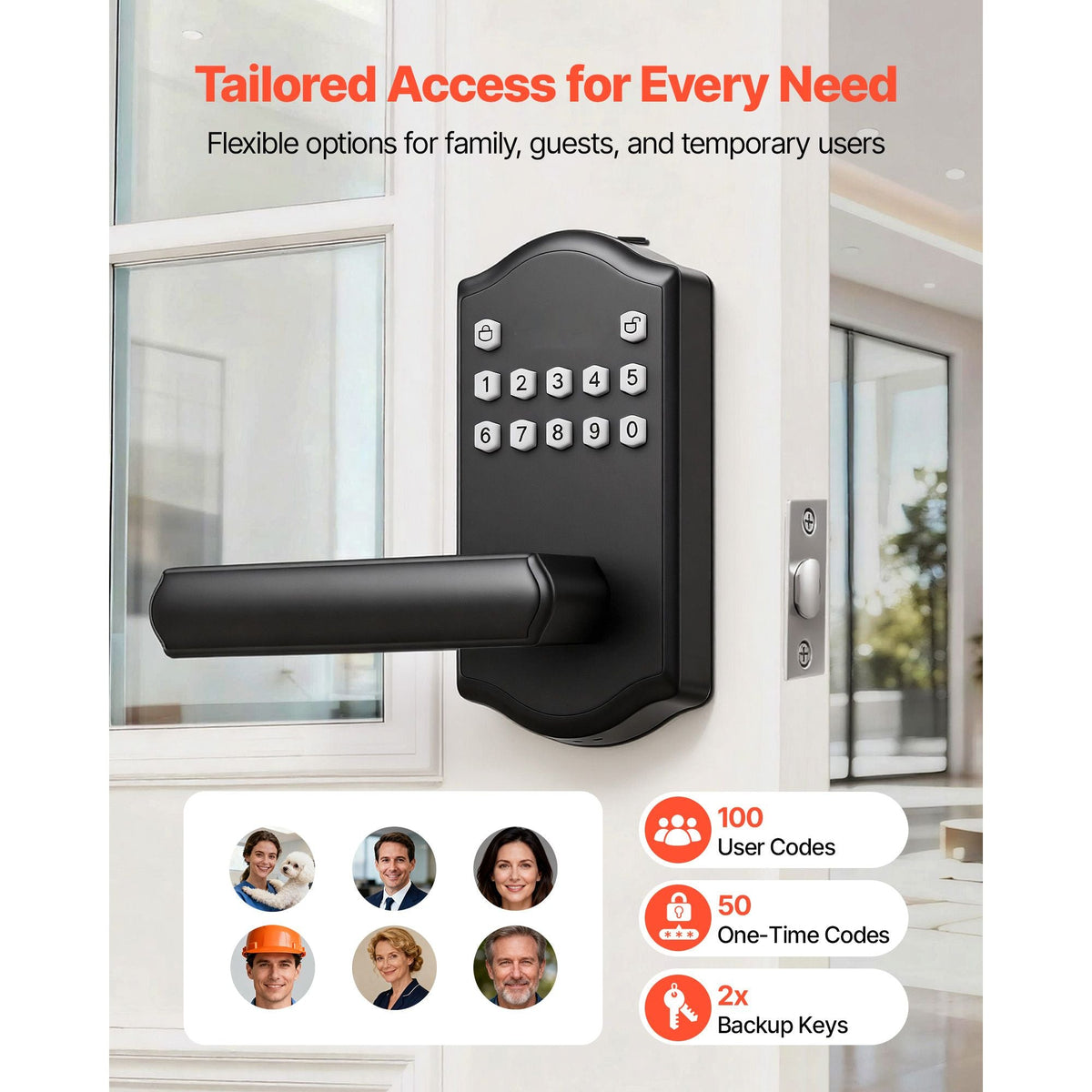 Keyless Entry Door Lock with Handle, Electronic Lever Door Handle with Keypad, Customizable User Codes, Keyed Entry, Auto Lock, Anti-Peeking Password, Backlit Keypad, for Home, Matte Black