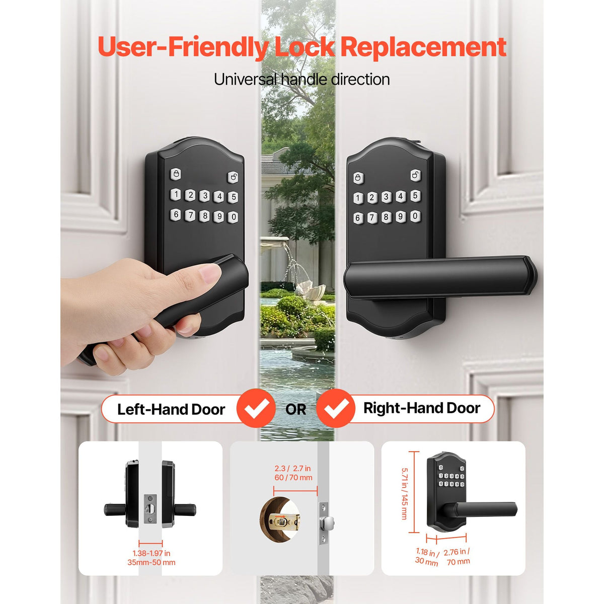 Keyless Entry Door Lock with Handle, Electronic Lever Door Handle with Keypad, Customizable User Codes, Keyed Entry, Auto Lock, Anti-Peeking Password, Backlit Keypad, for Home, Matte Black