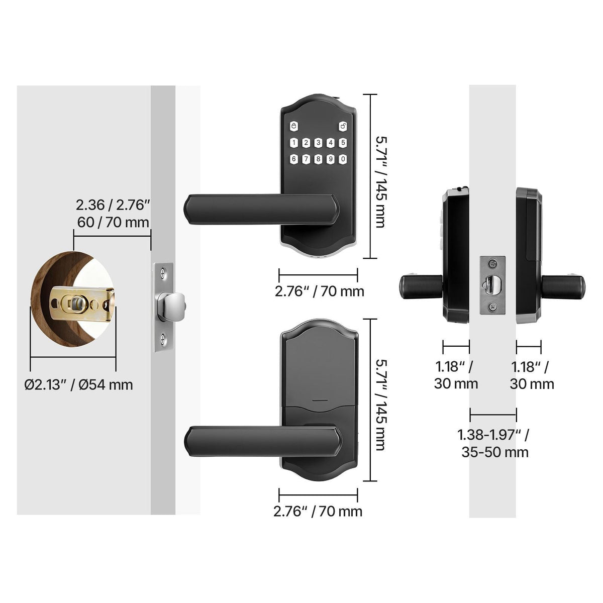 Keyless Entry Door Lock with Handle, Electronic Lever Door Handle with Keypad, Customizable User Codes, Keyed Entry, Auto Lock, Anti-Peeking Password, Backlit Keypad, for Home, Matte Black