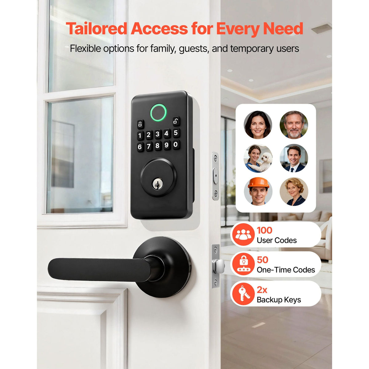 Keyless Entry Door Lock with Handle Set, Electronic Keypad Deadbolt with Lever Handles, Pioneering Easy-Grip Design, Customizable User Codes, Keyed Entry, Auto Lock, Anti-Peeking, Matte Black