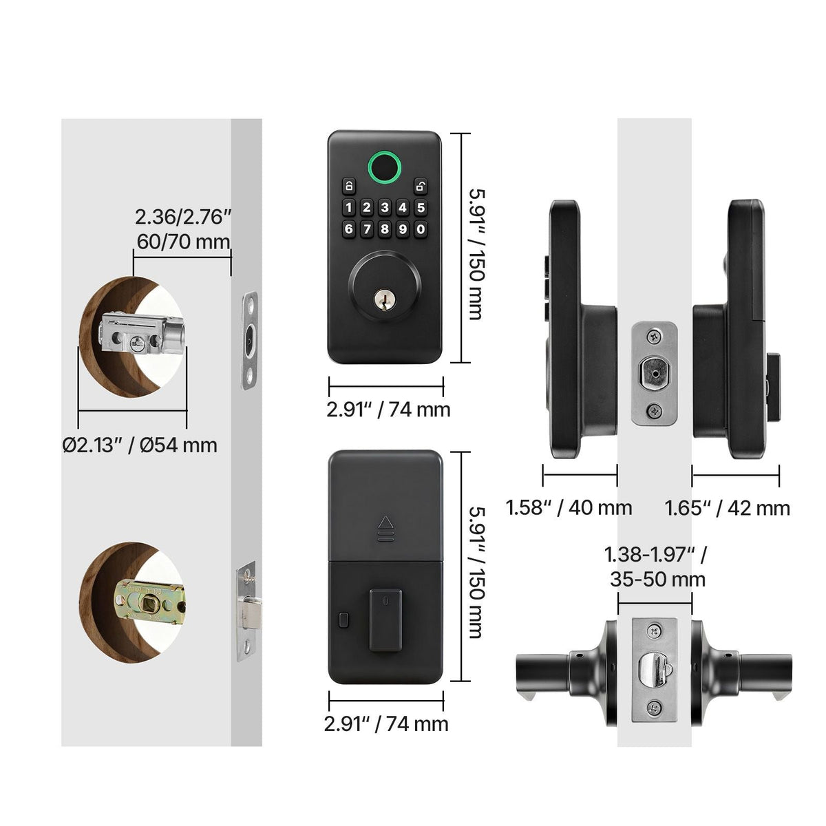 Keyless Entry Door Lock with Handle Set, Electronic Keypad Deadbolt with Lever Handles, Pioneering Easy-Grip Design, Customizable User Codes, Keyed Entry, Auto Lock, Anti-Peeking, Matte Black