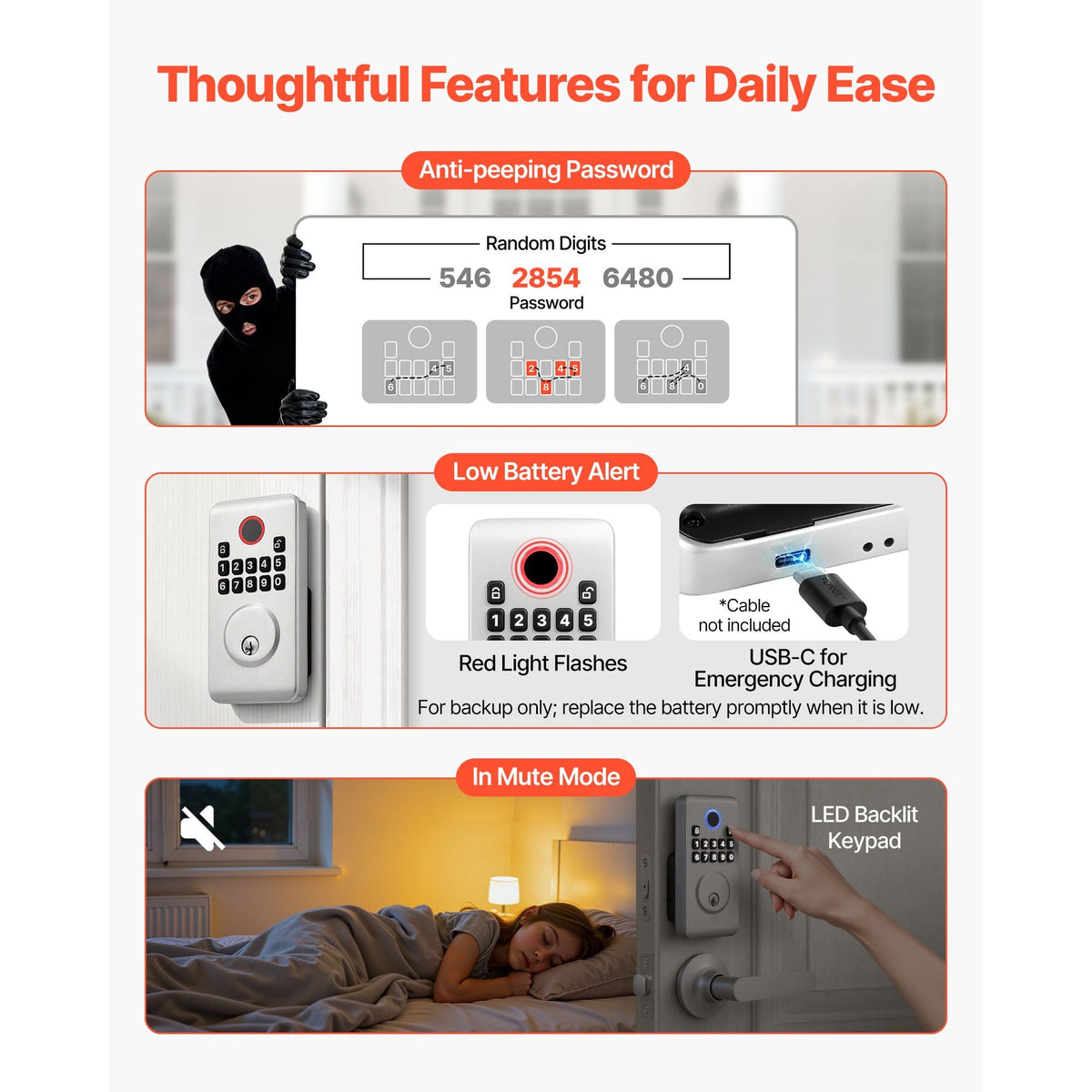Keyless Entry Door Lock with Handle Set, Electronic Keypad Deadbolt with Lever Handles, Pioneering Easy-Grip Design, Customizable User Codes, Keyed Entry, Auto Lock, Anti-Peeking, Silver