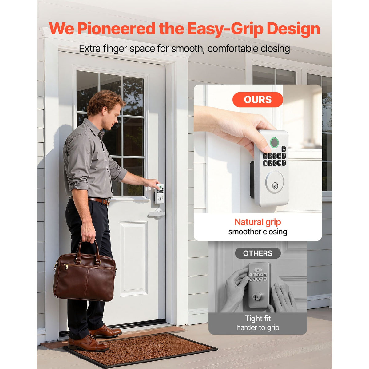 Keyless Entry Door Lock with Handle Set, Electronic Keypad Deadbolt with Lever Handles, Pioneering Easy-Grip Design, Customizable User Codes, Keyed Entry, Auto Lock, Anti-Peeking, Silver