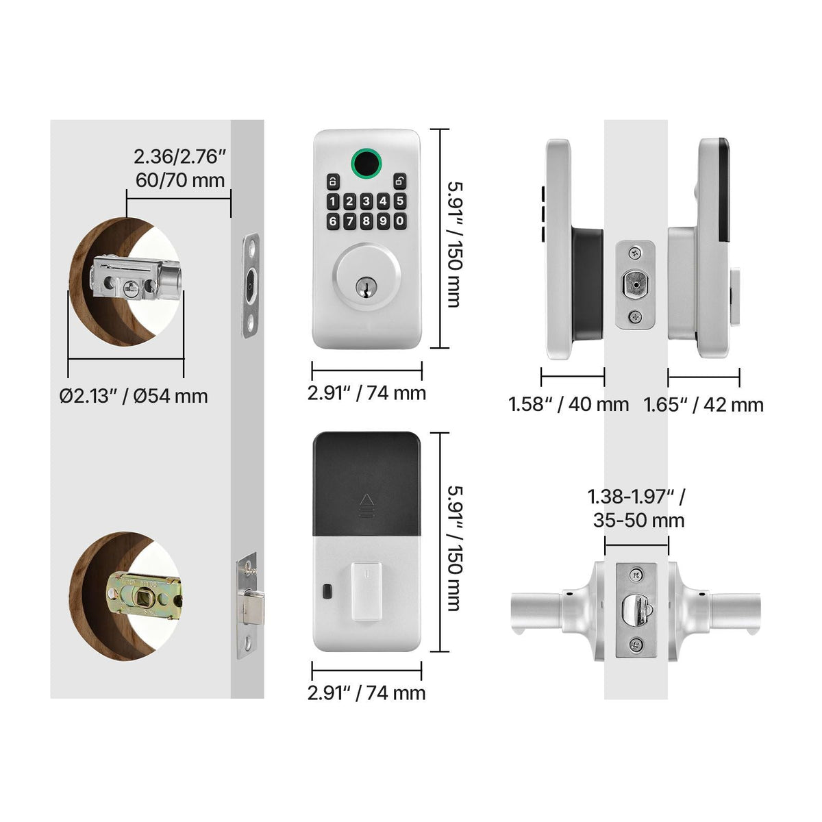 Keyless Entry Door Lock with Handle Set, Electronic Keypad Deadbolt with Lever Handles, Pioneering Easy-Grip Design, Customizable User Codes, Keyed Entry, Auto Lock, Anti-Peeking, Silver