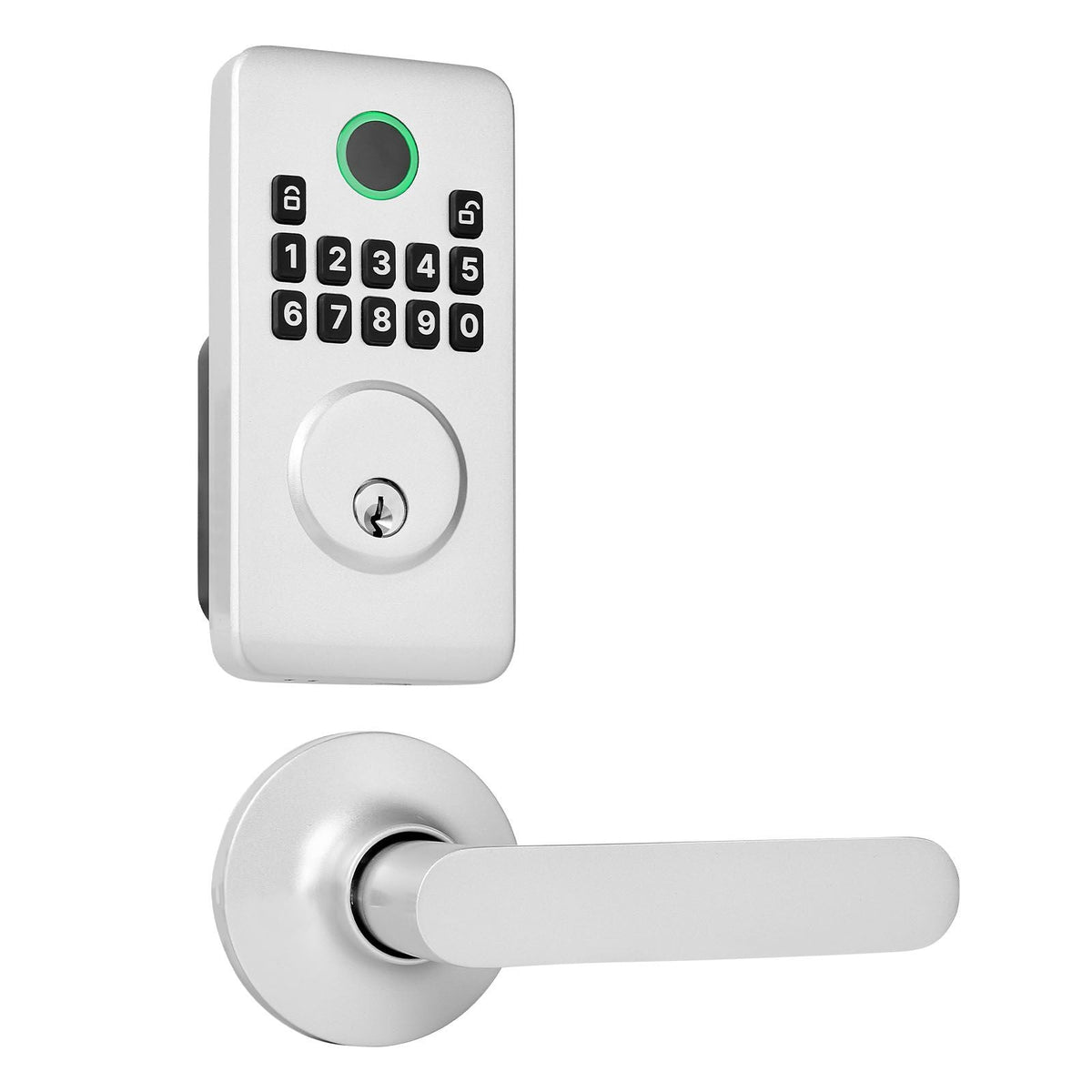 Keyless Entry Door Lock with Handle Set, Electronic Keypad Deadbolt with Lever Handles, Pioneering Easy-Grip Design, Customizable User Codes, Keyed Entry, Auto Lock, Anti-Peeking, Silver
