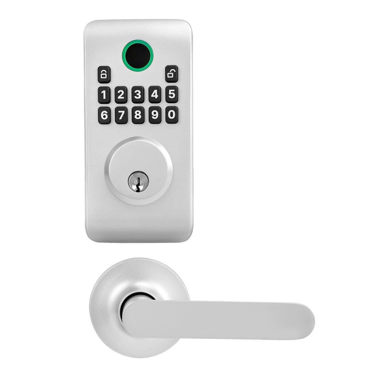 Keyless Entry Door Lock with Handle Set, Electronic Keypad Deadbolt with Lever Handles, Pioneering Easy-Grip Design, Customizable User Codes, Keyed Entry, Auto Lock, Anti-Peeking, Silver
