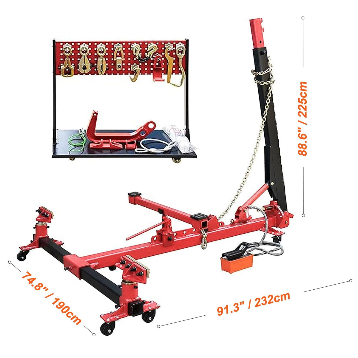 KFFKFF Automobile Chassis Rectifier, 6 Ton Force Auto Chassis Mending Equipment, Vehicle Chassis Apparatus with Rotating Base, Hydraulic Pedal Pump and Tug Clamp Kit, for Vehicle Chassis Renewal