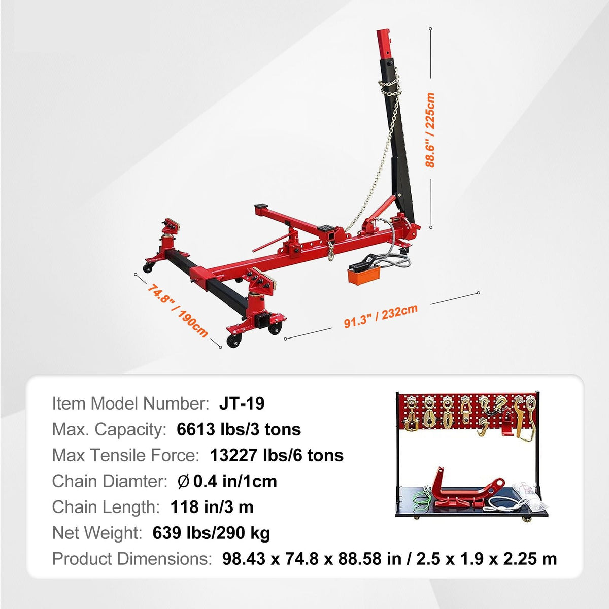 KFFKFF Automobile Chassis Rectifier, 6 Ton Force Auto Chassis Mending Equipment, Vehicle Chassis Apparatus with Rotating Base, Hydraulic Pedal Pump and Tug Clamp Kit, for Vehicle Chassis Renewal