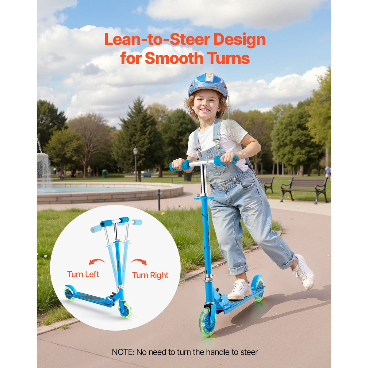 Kick Scooter for Kids Ages 3+, 2-Wheel Toddler Scooter with Light-Up Wheels, Adjustable Height Handlebar, Wide Anti-Slip Deck, Foldable Lightweight Frame for Boys & Girls up to 110 lbs, Blue