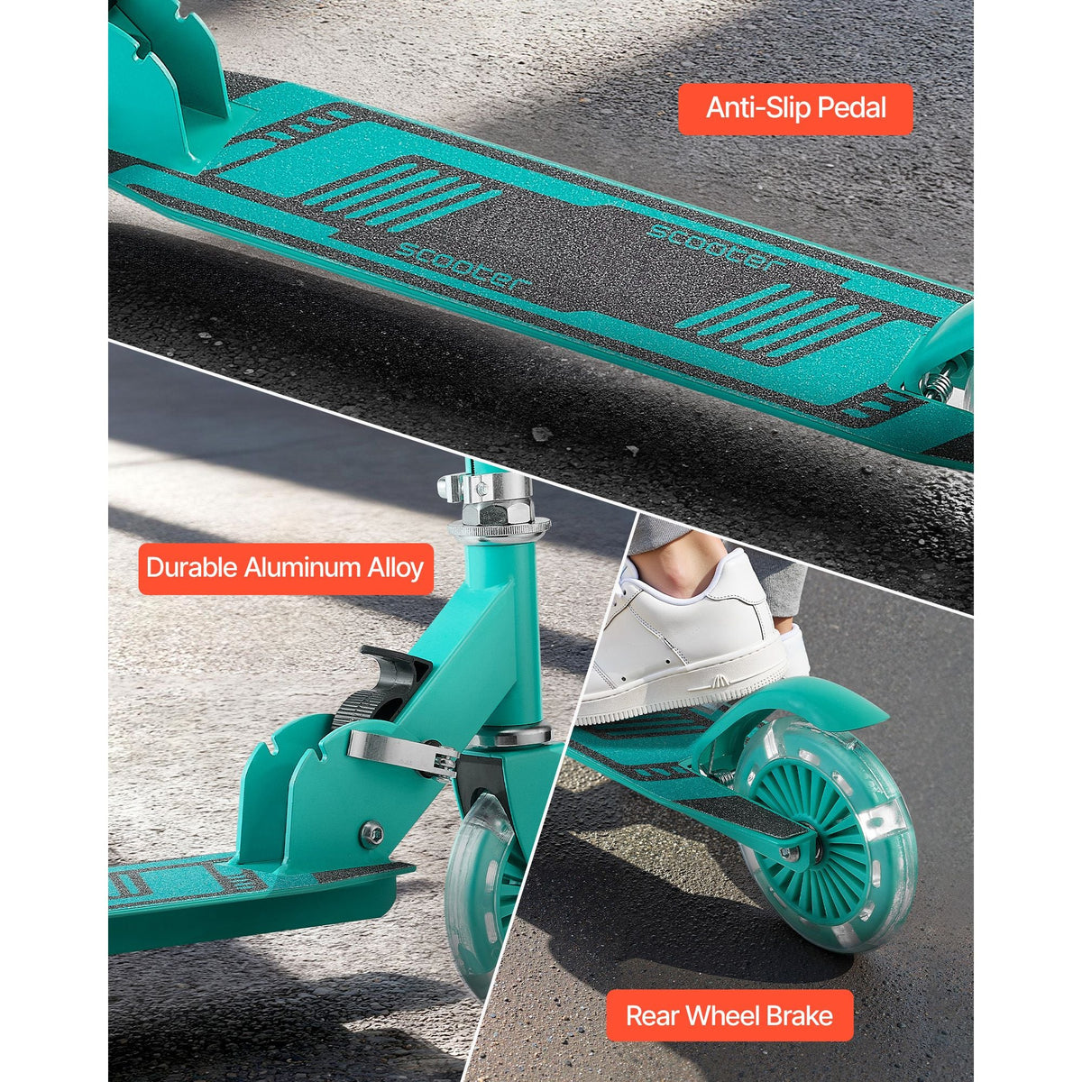 Kick Scooter for Kids Ages 3+, 2-Wheel Toddler Scooter with Light-Up Wheels, Adjustable Height Handlebar, Wide Anti-Slip Deck, Foldable Lightweight Frame for Boys & Girls up to 110 lbs, Green