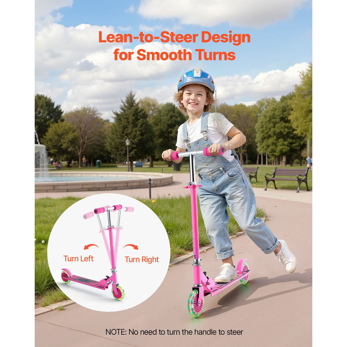 Kick Scooter for Kids Ages 3+, 2-Wheel Toddler Scooter with Light-Up Wheels, Adjustable Height Handlebar, Wide Anti-Slip Deck, Foldable Lightweight Frame for Boys & Girls up to 110 lbs, Pink
