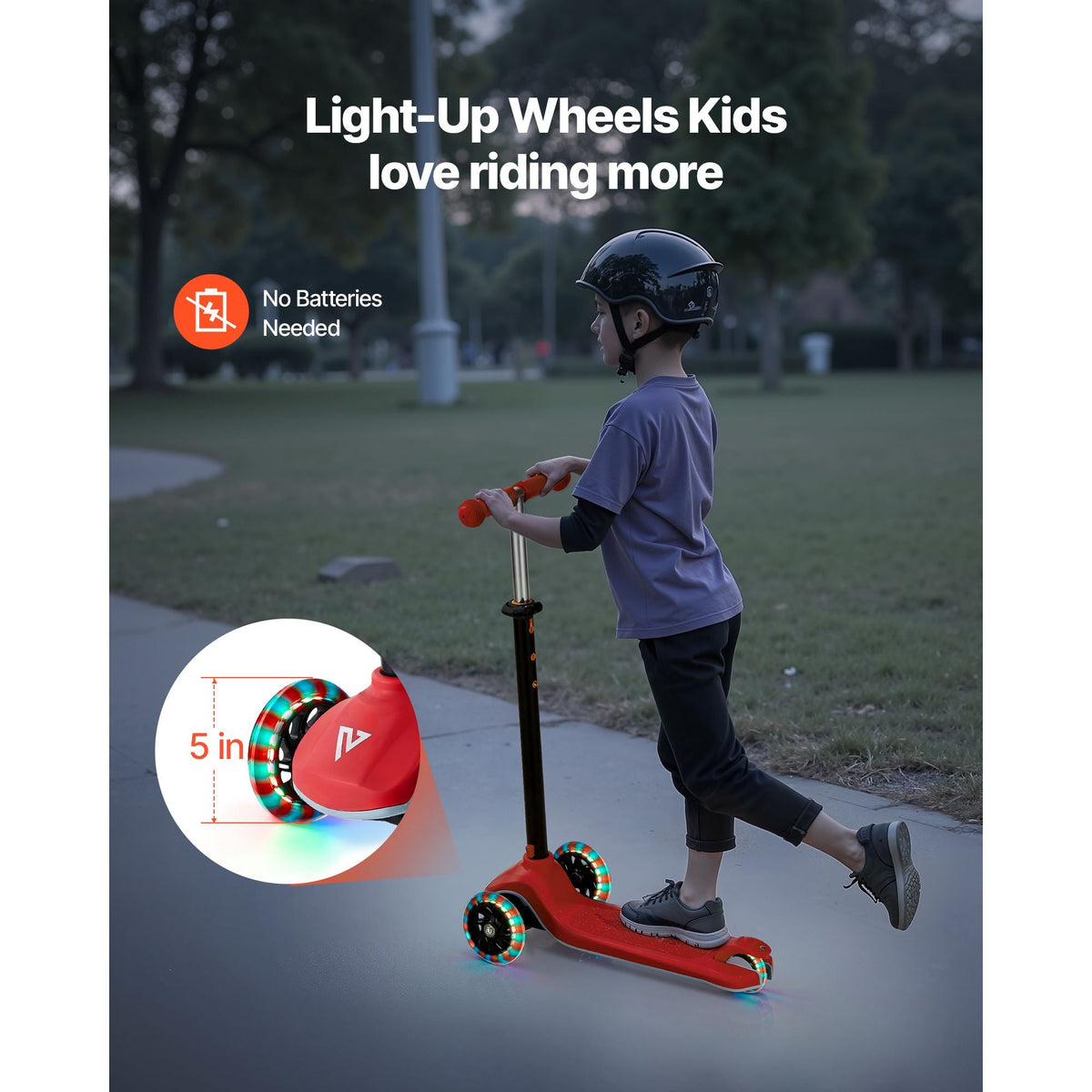 Kick Scooter for Kids Ages 3+, 3-Wheel Toddler Scooter with Light-Up Wheels, Adjustable Height Handlebar, Wide Anti-Slip Deck, Lightweight Aluminum Frame for Boys & Girls up to 165 lbs, Red