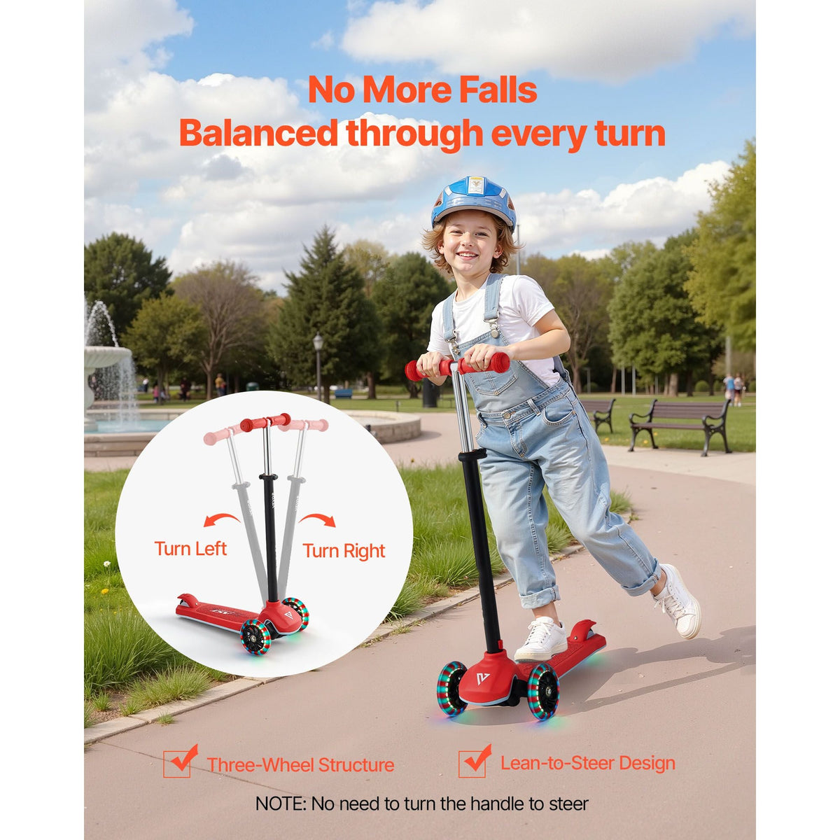 Kick Scooter for Kids Ages 3+, 3-Wheel Toddler Scooter with Light-Up Wheels, Adjustable Height Handlebar, Wide Anti-Slip Deck, Lightweight Aluminum Frame for Boys & Girls up to 165 lbs, Red